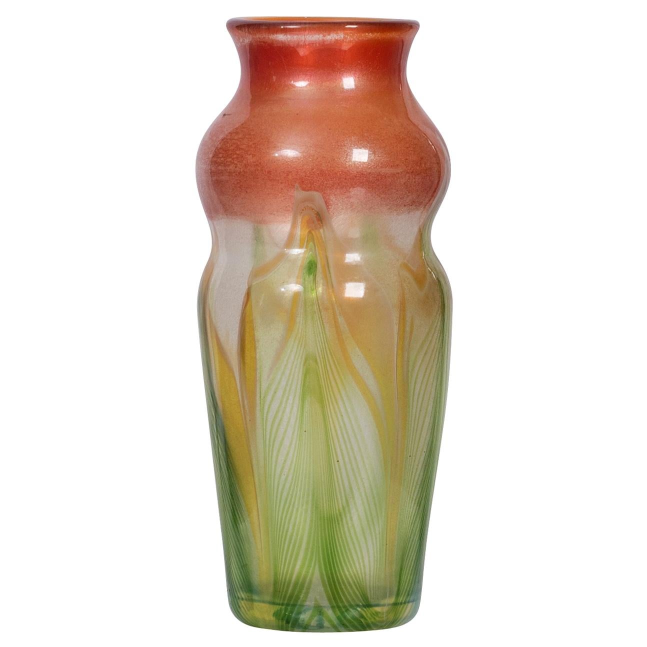 Tiffany Studios Decorated Favrile Glass Cabinet Vase For Sale