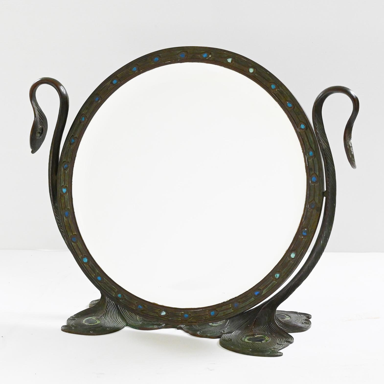 Tiffany Studios New York Glass and Bronze “Peacock” Mirror 2