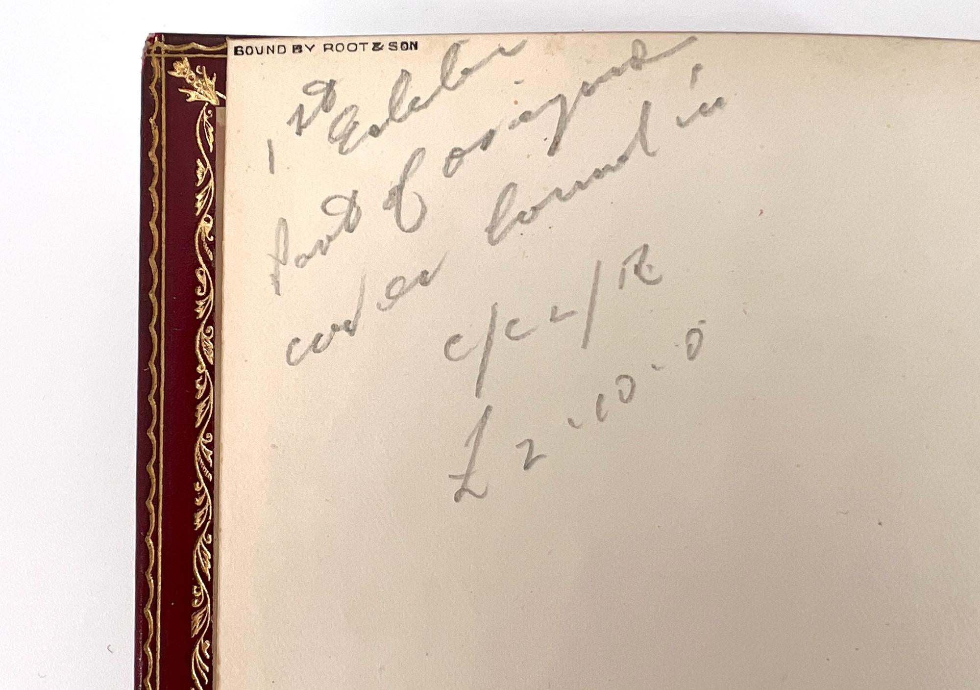 \&New York: Lovell, Coryell and Company, 1893. 
Prima edizione, secondo numero. 
Piccolo 8vo., 7 3/8 x 5 pollici (188 x 127 mm), pp. 270. Splendidamente rilegato da Root & Son in vitello rosso con filetti e rosette dorate sulle tavole, 5 fasce in