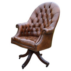 Fauteuil de bureau/d'étude inclinable et tournant tapissé de cuir anglais d'origine