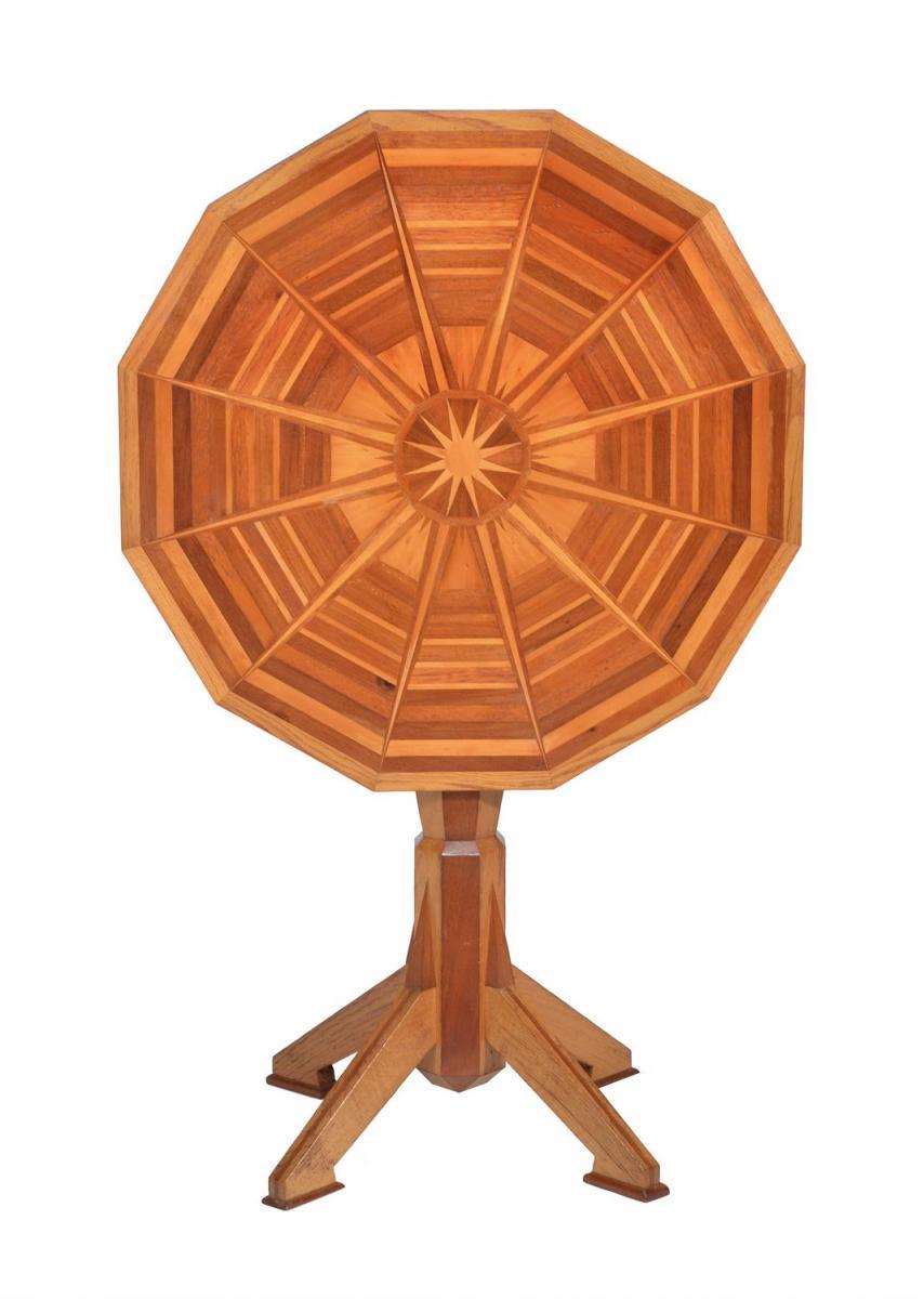 Arts and Crafts Tilt-Top Occasional Parquetry Table by R. Vincent