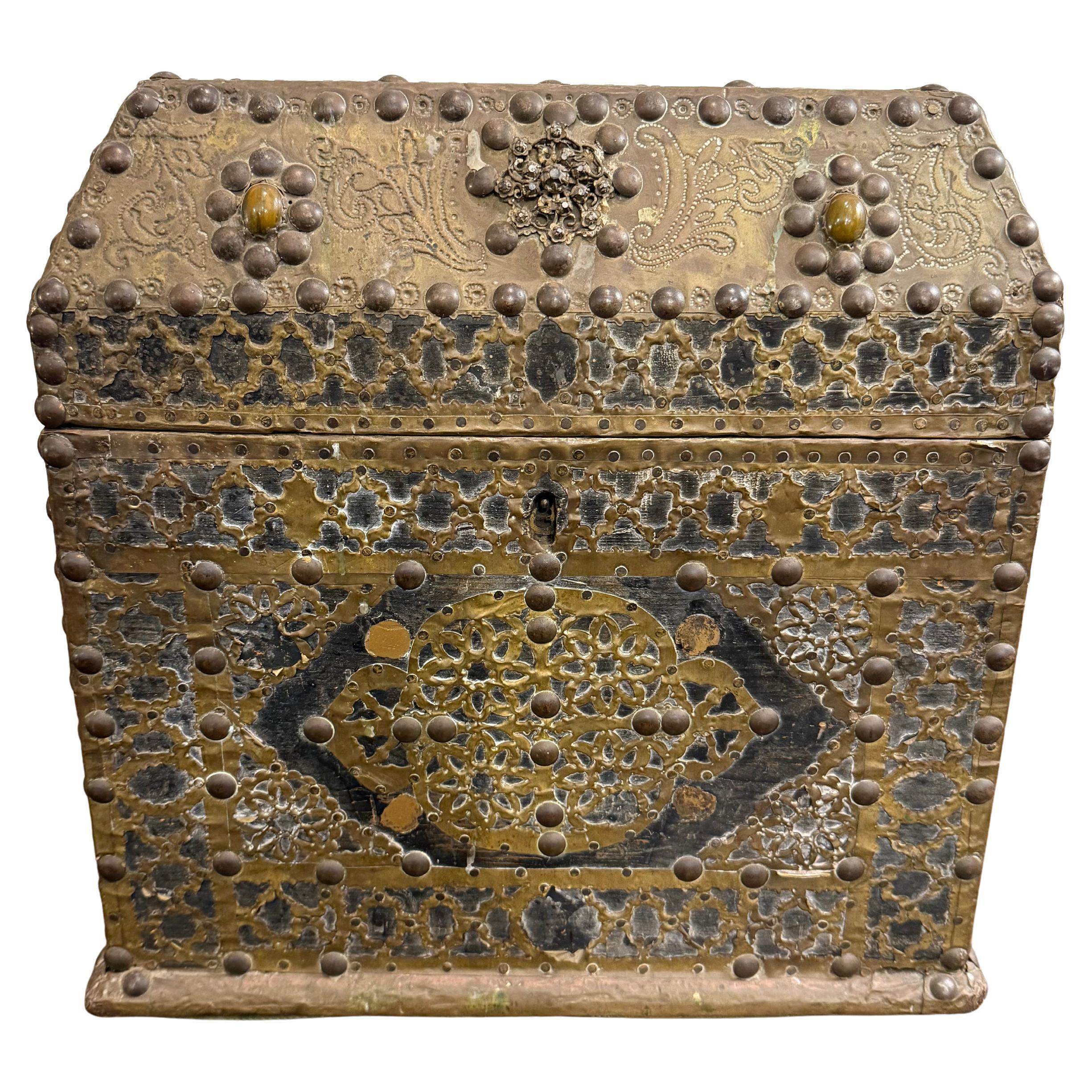 A Timber Gilt-Metal Embellished Box, 19th Century For Sale
