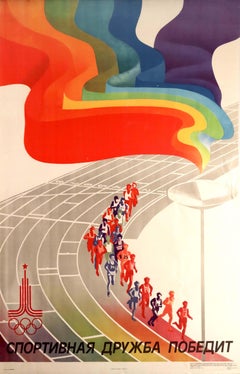 Original Vintage Poster Moscow Olympics '80 Sports Friendship Will Win Athletics