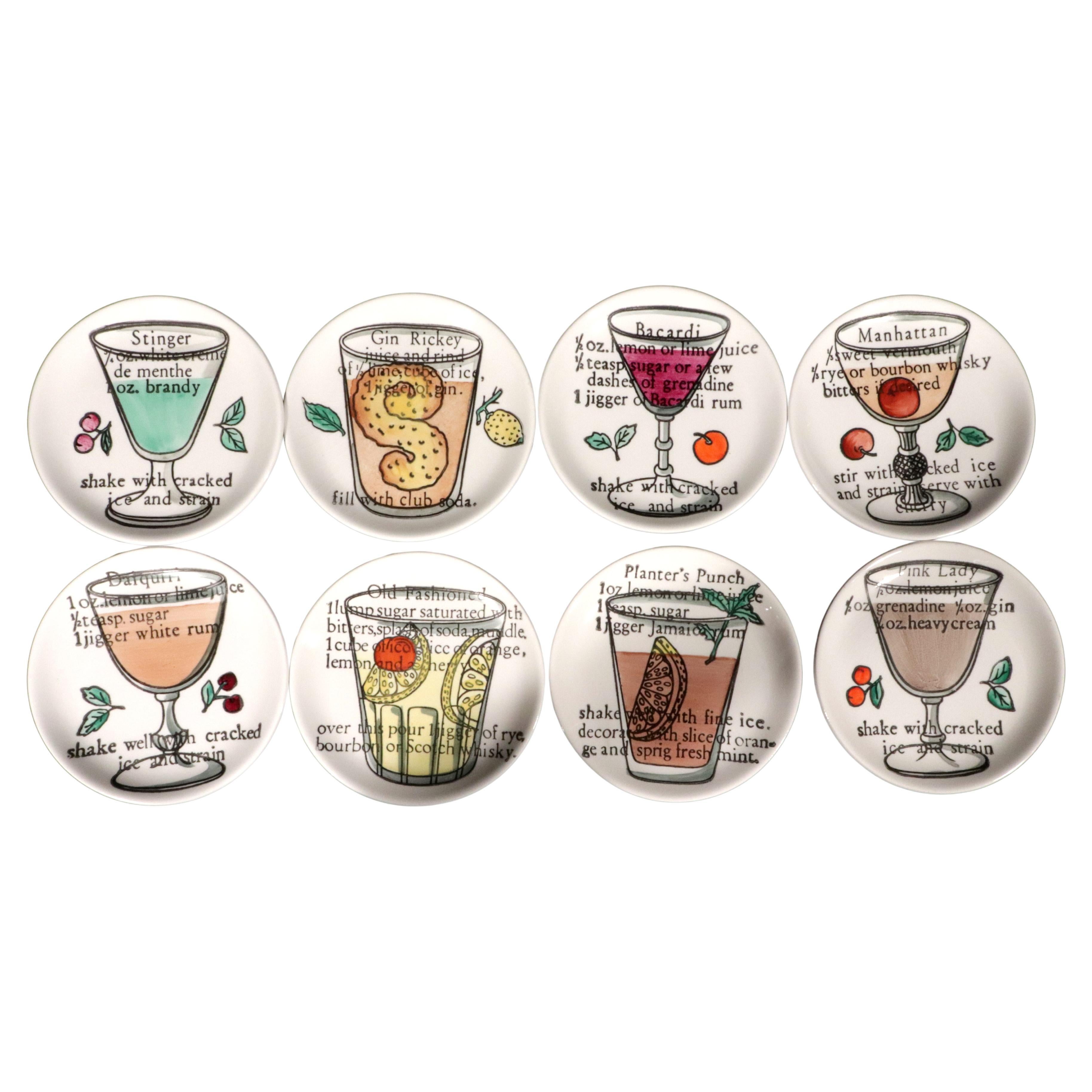 A Toast to Wit: Fornasetti's Ceramic "Cocktail" Coasters, A Complete Set For Sale