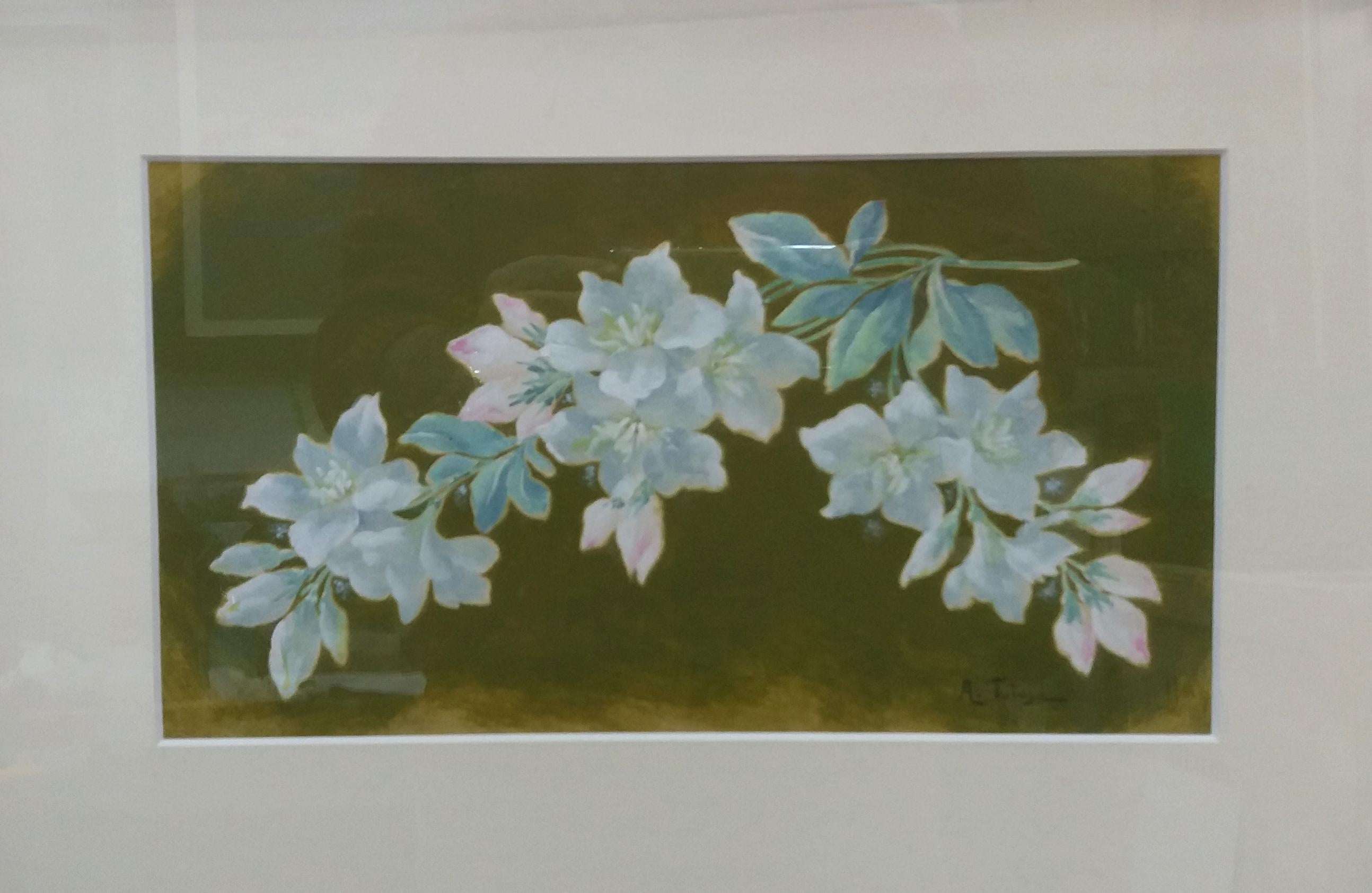 A. Tolosa. 8 FLOWERS. Original pastel painting - Gray Still-Life Painting by A. TOLOSA