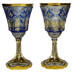 A Top pair of cut and painted wine glasses - Bohemian glass 20th century