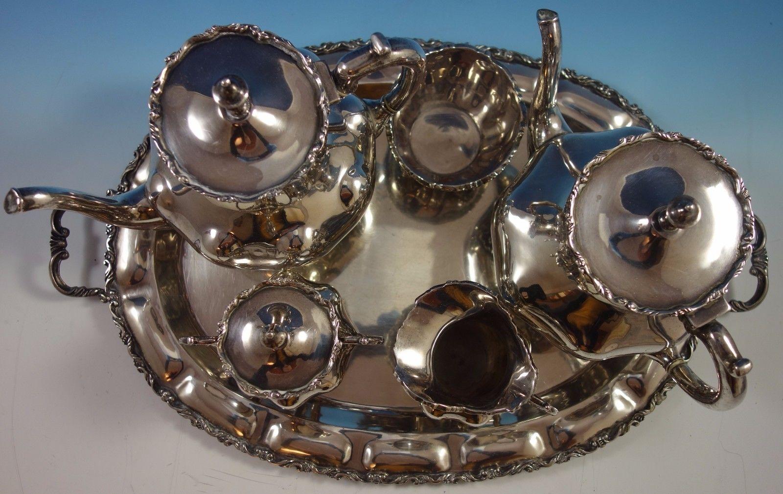 A. Torres Vega Mexican Sterling Silver Tea Set 5-Piece with Tray In Excellent Condition In Big Bend, WI