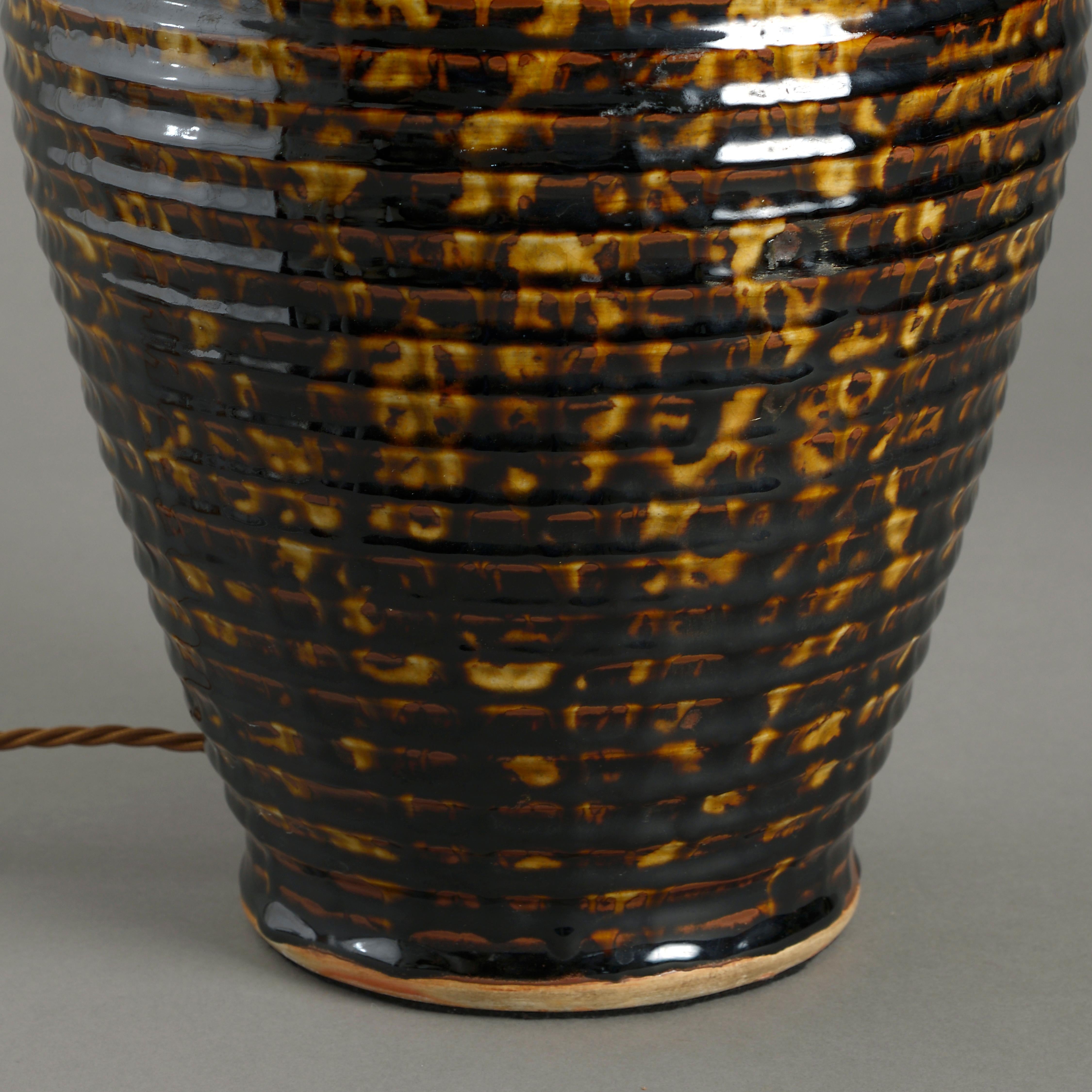 Chinese Tortoiseshell Glazed Ceramic Vase Lamp