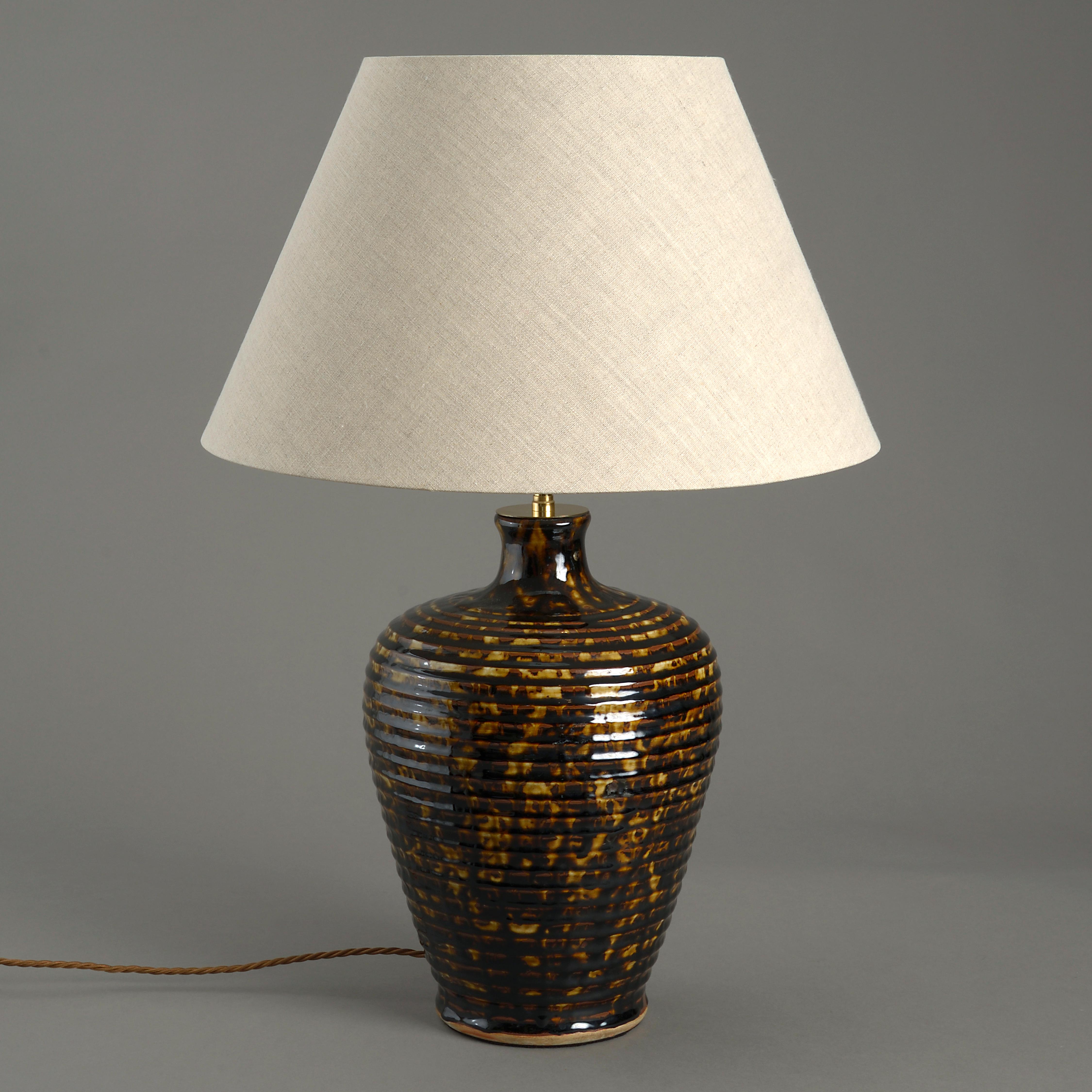 Tortoiseshell Glazed Ceramic Vase Lamp In Good Condition In London, GB