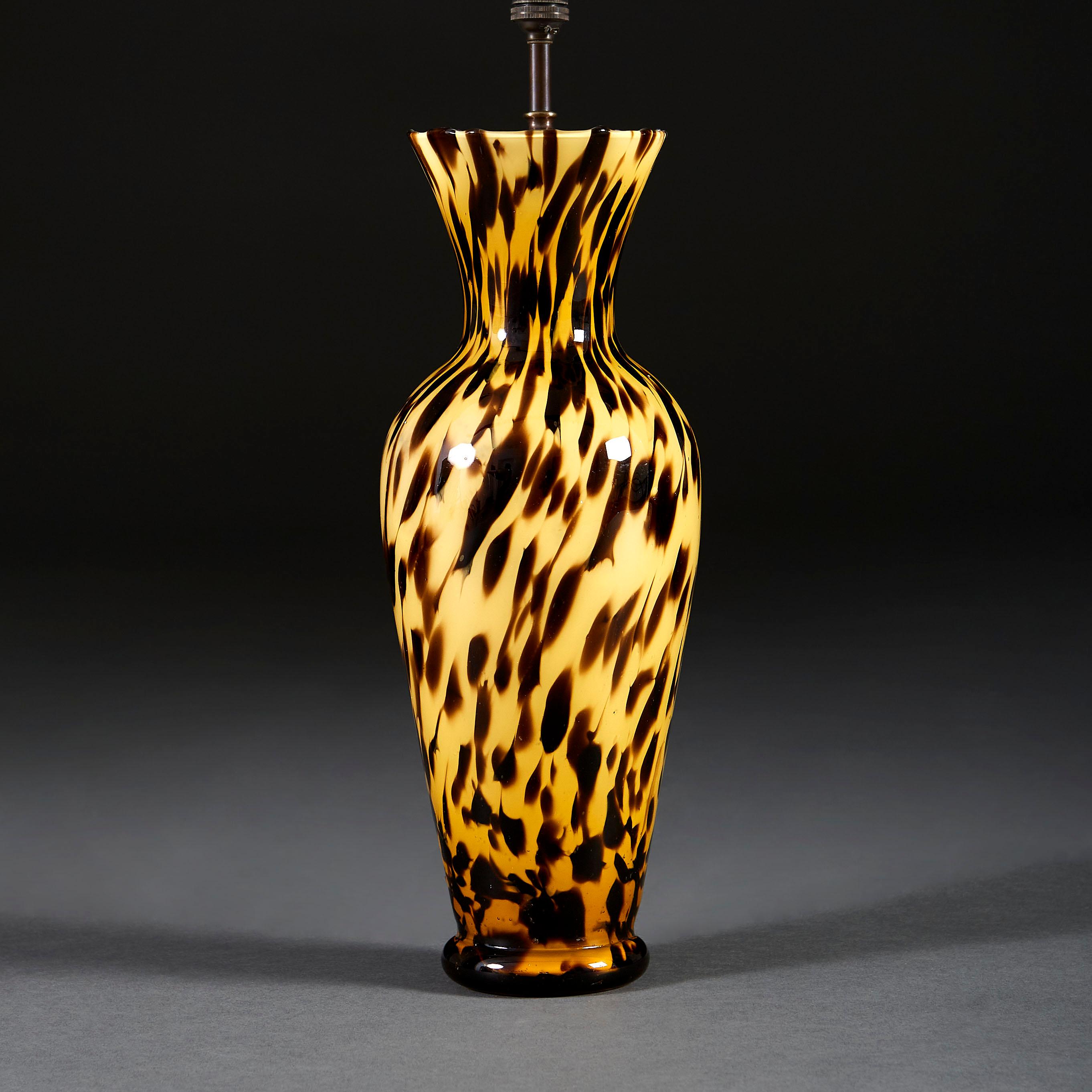 Italian Tortoiseshell Murano Glass Vase as a Table Lamp