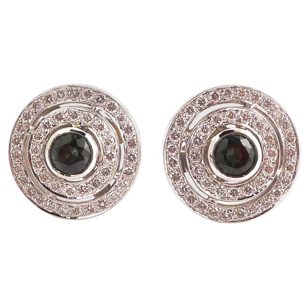 Tourmaline and Diamond Ear Stud Mounted in 18 Karat White Gold For Sale