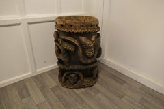 Traditional African Carved Wooden Hunting Drum