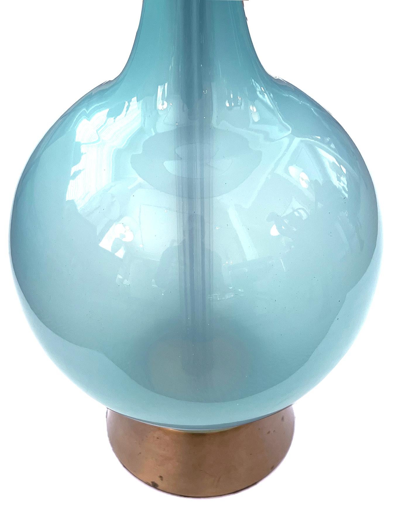 A Translucent Murano 1960's Pale-Blue Bottle-Form Lamp In Good Condition For Sale In San Francisco, CA