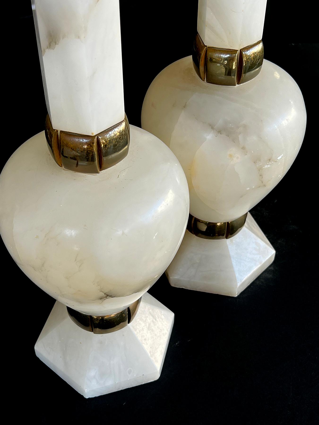 Art Deco A Translucent Pair of Italian Carved Alabaster Bottle-form Lamps For Sale