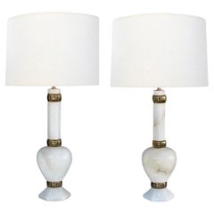 A Translucent Pair of Italian Carved Alabaster Bottle-form Lamps A Translucent Pair of Italian Carved Alabaster Bottle-form Lamps