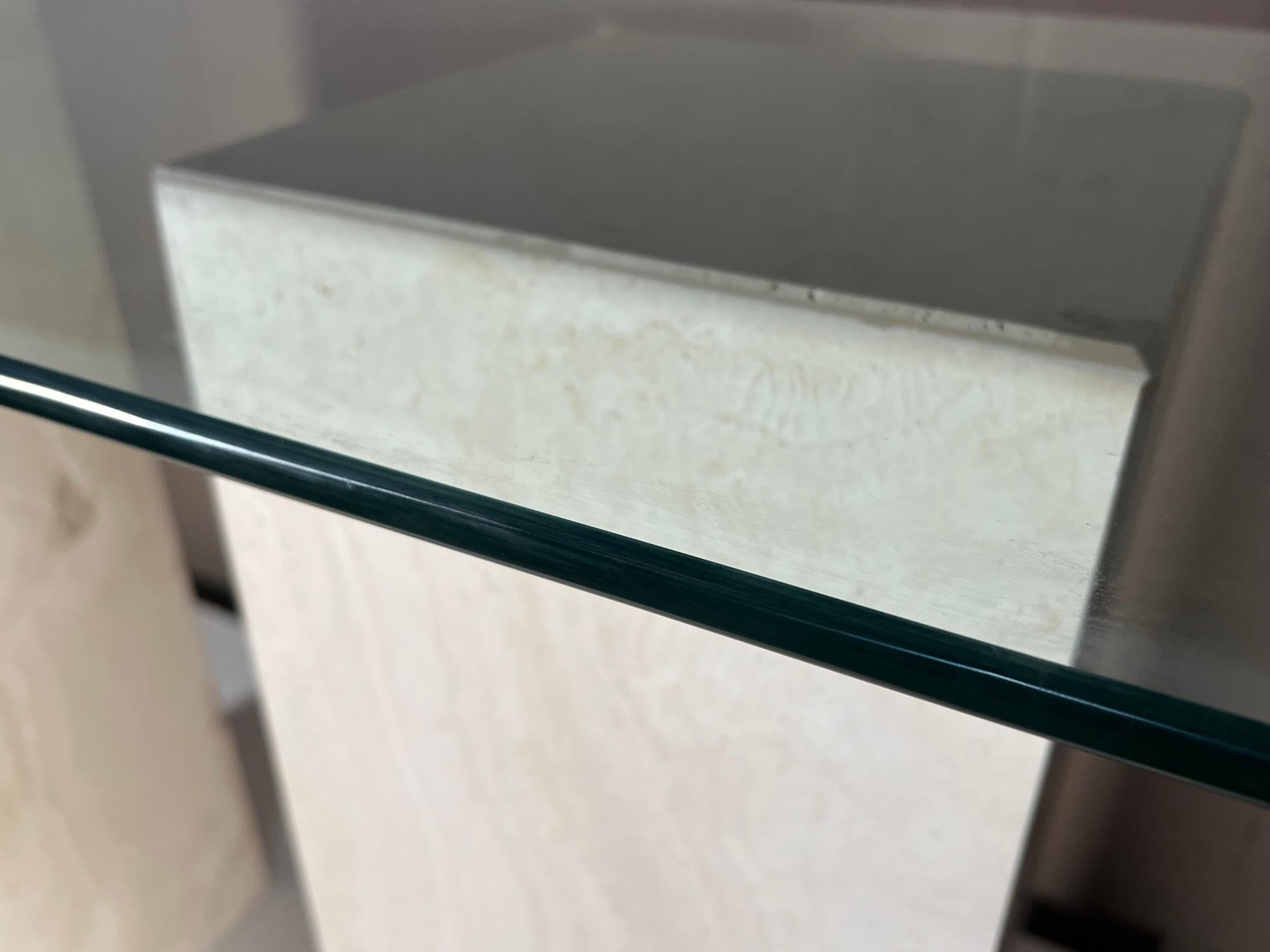 Travertine and Glass Console Table For Sale 2