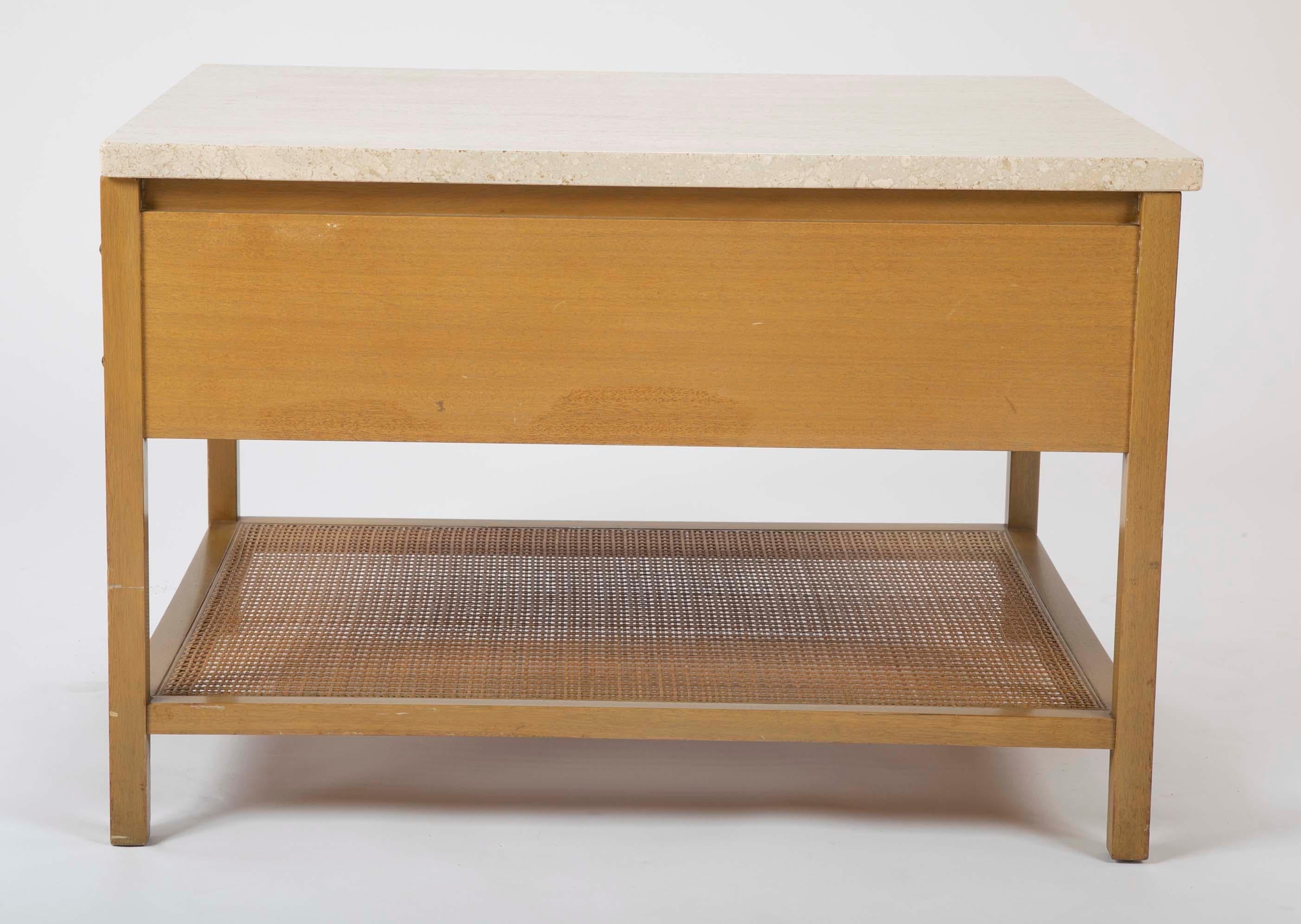 Mid-20th Century Travertine Top Mahogany Side Table Designed by Paul McCobb  For Sale