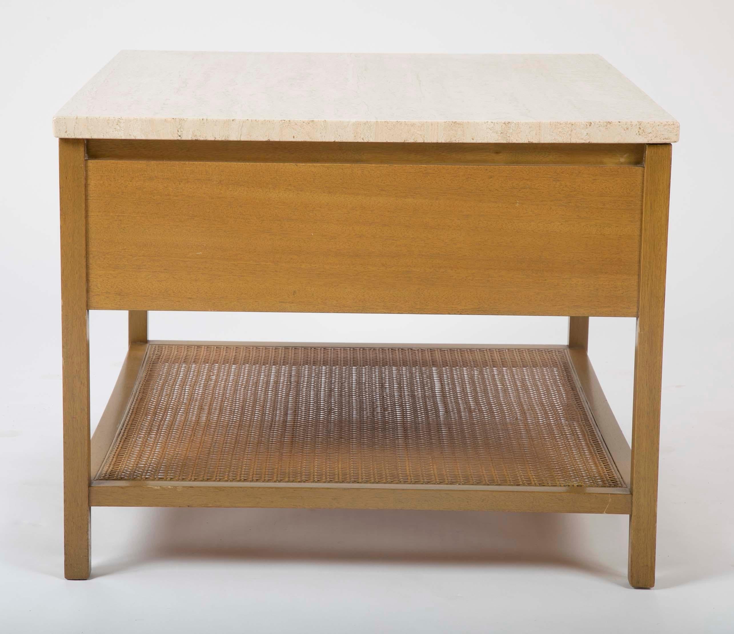 Travertine Top Mahogany Side Table Designed by Paul McCobb  For Sale 1