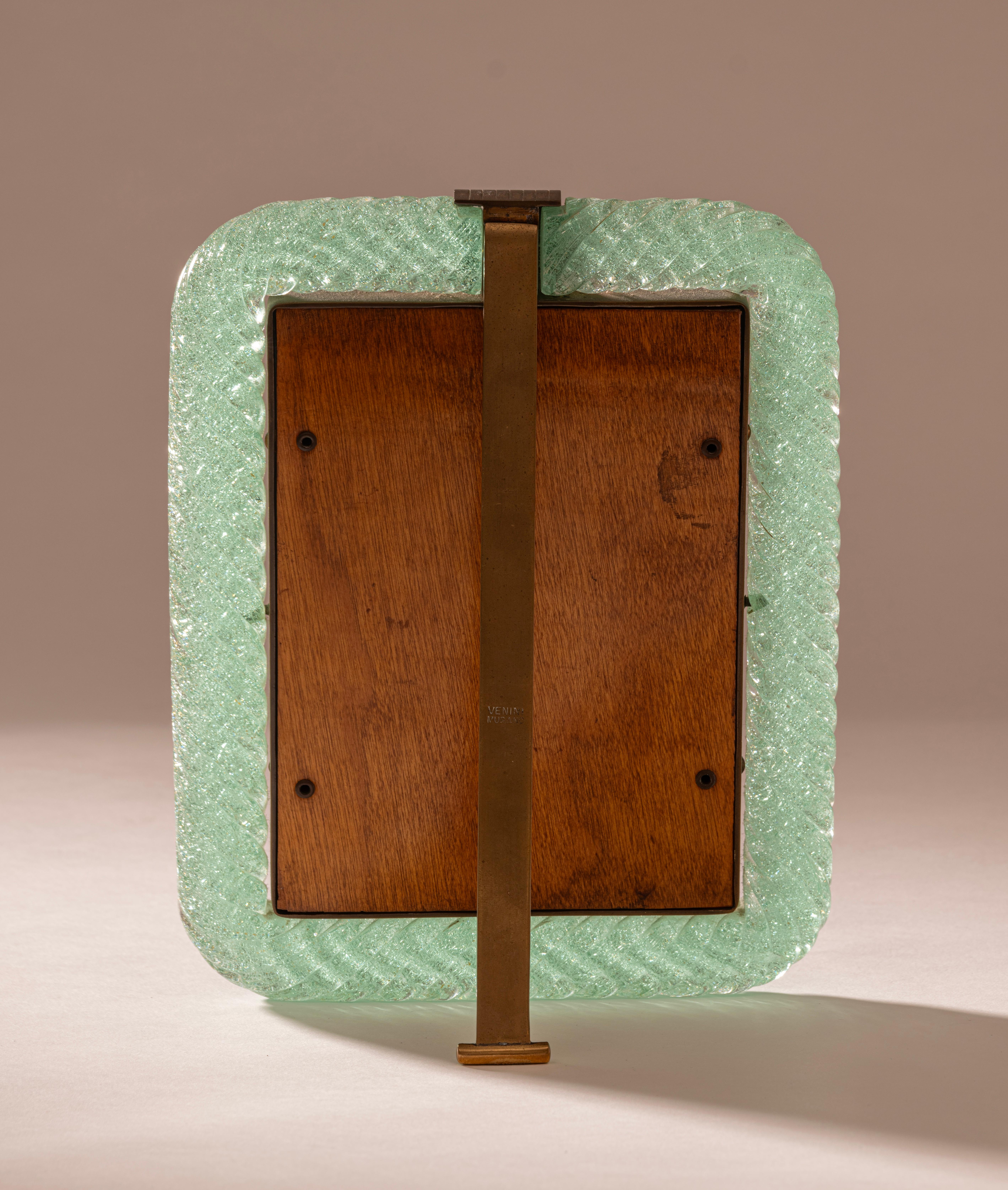 'A Treccia' Green Pulegoso Glass Picture Frame by Carlo Scarpa for Venini c.1938 For Sale 3
