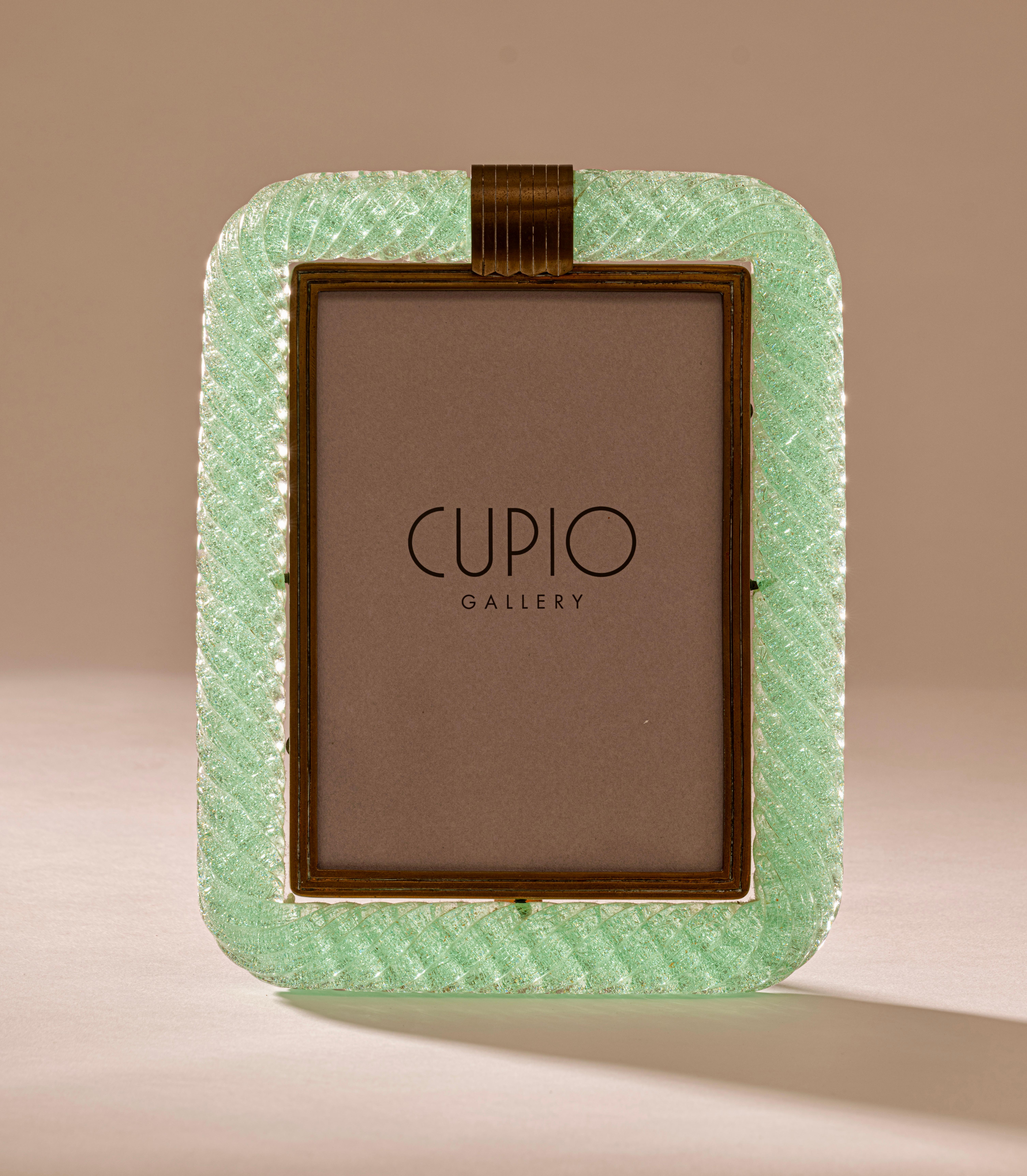 'A Treccia' Green Pulegoso Glass Picture Frame by Carlo Scarpa for Venini c.1938 For Sale 5