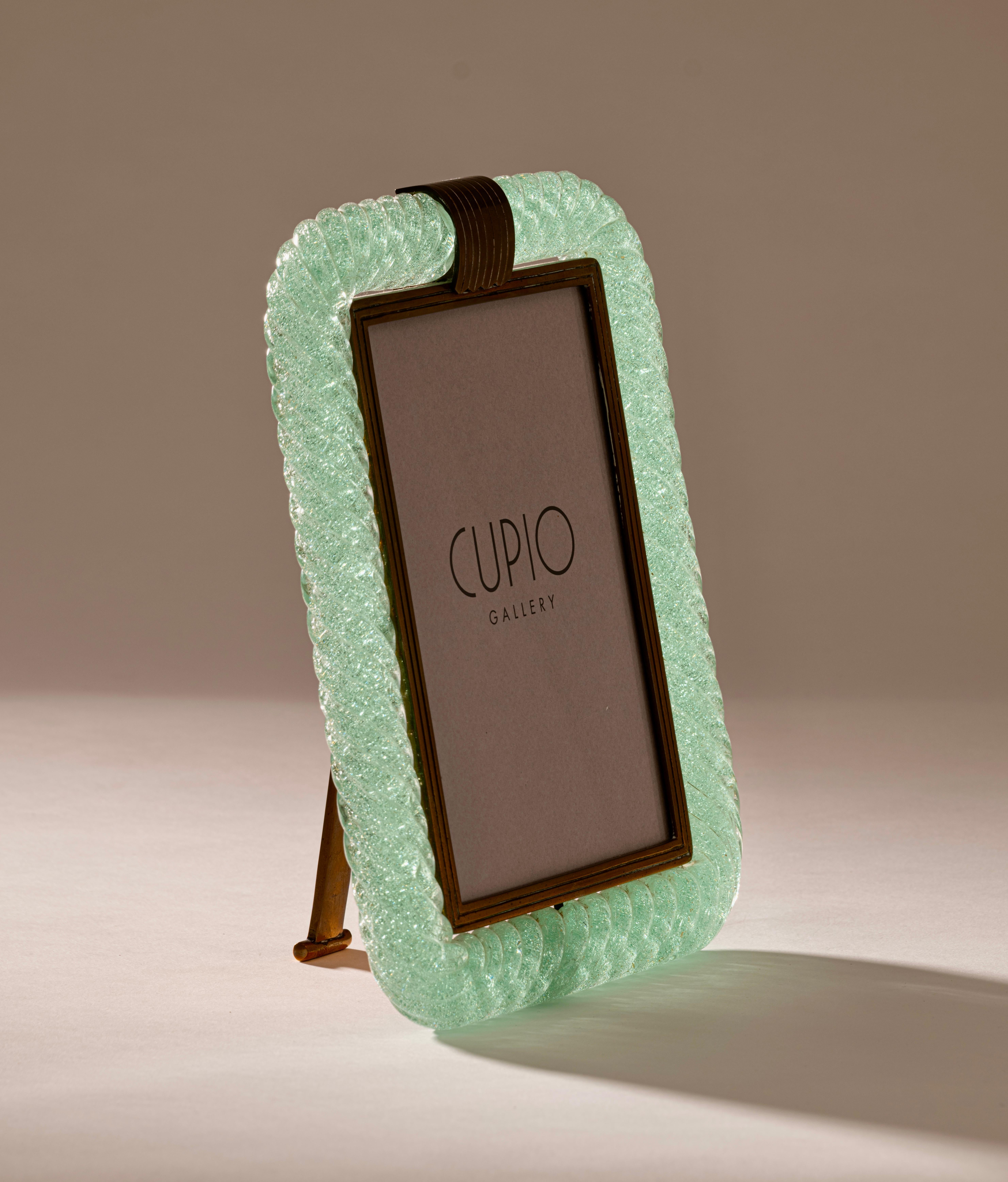 Mid-Century Modern 'A Treccia' Green Pulegoso Glass Picture Frame by Carlo Scarpa for Venini c.1938 For Sale