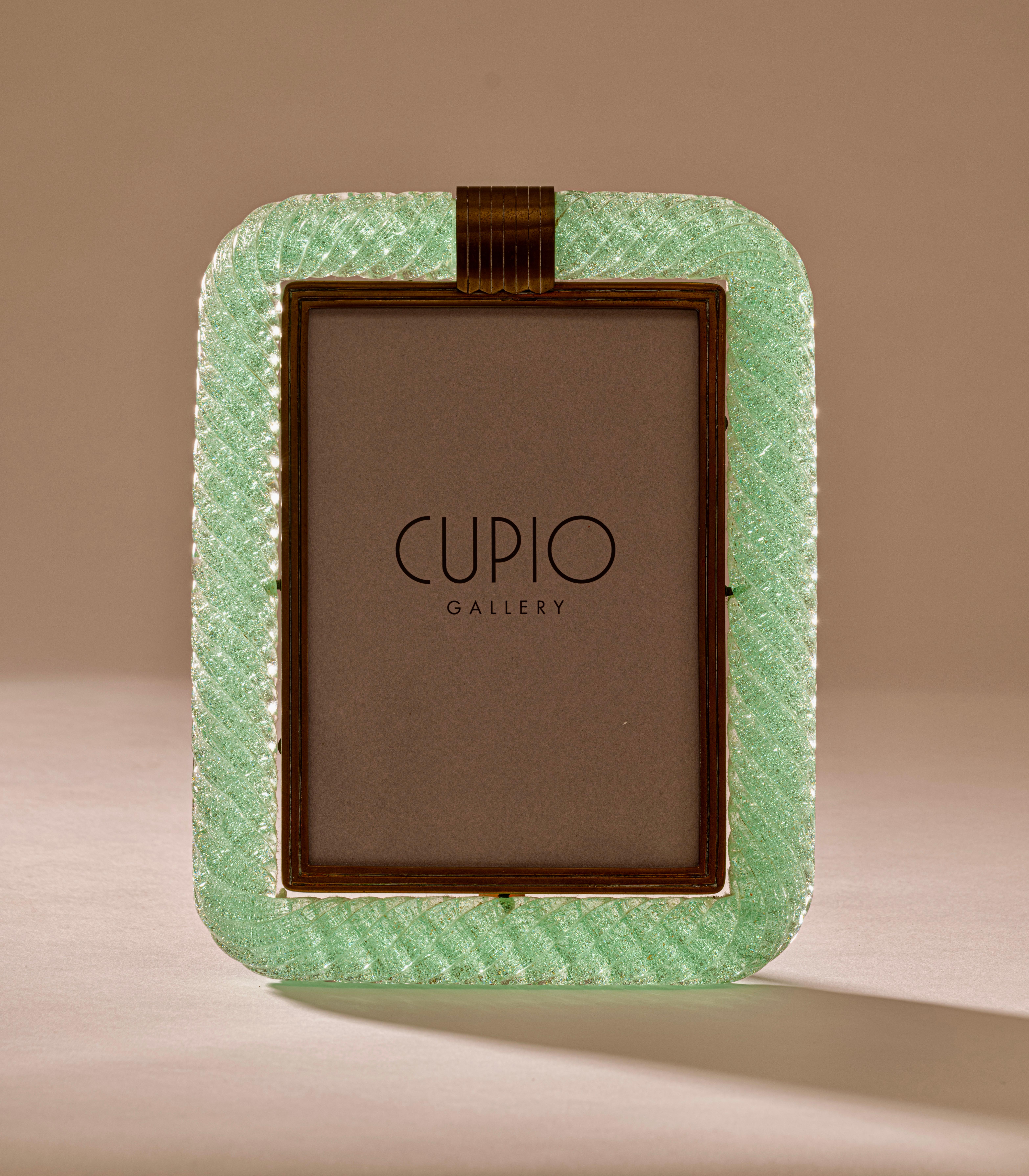 Italian 'A Treccia' Green Pulegoso Glass Picture Frame by Carlo Scarpa for Venini c.1938 For Sale