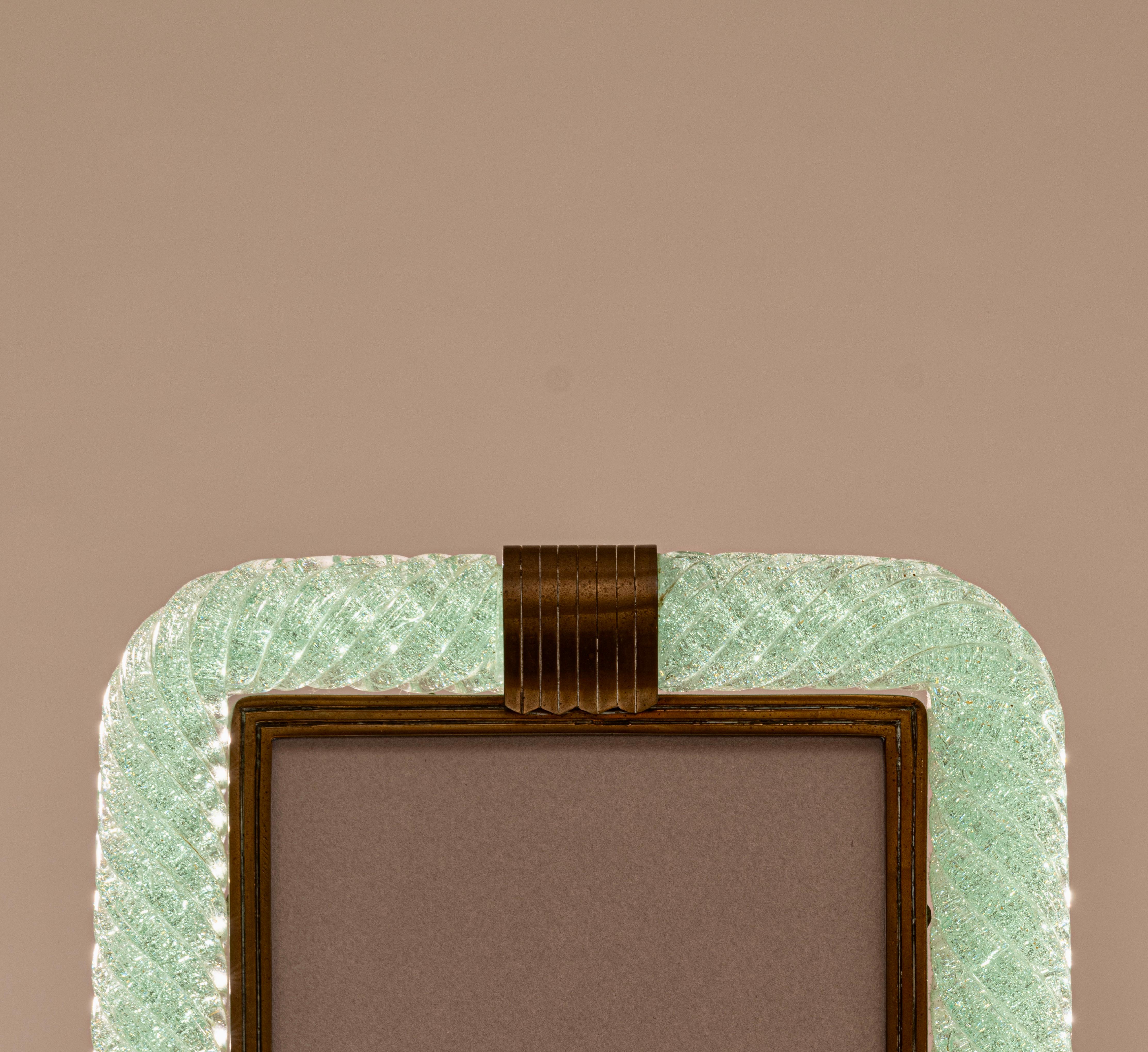 'A Treccia' Green Pulegoso Glass Picture Frame by Carlo Scarpa for Venini c.1938 In Good Condition For Sale In London, GB