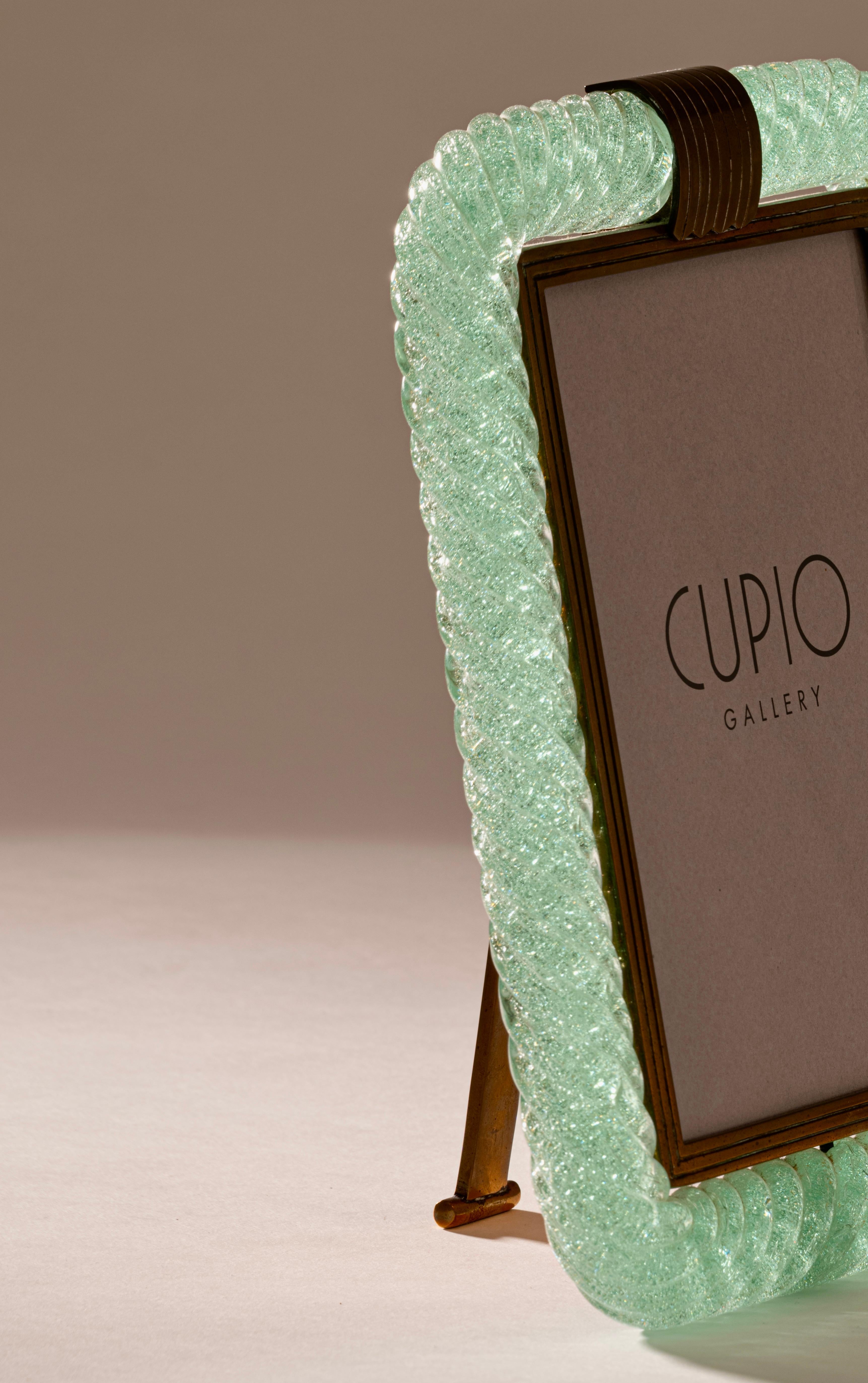 Mid-20th Century 'A Treccia' Green Pulegoso Glass Picture Frame by Carlo Scarpa for Venini c.1938 For Sale