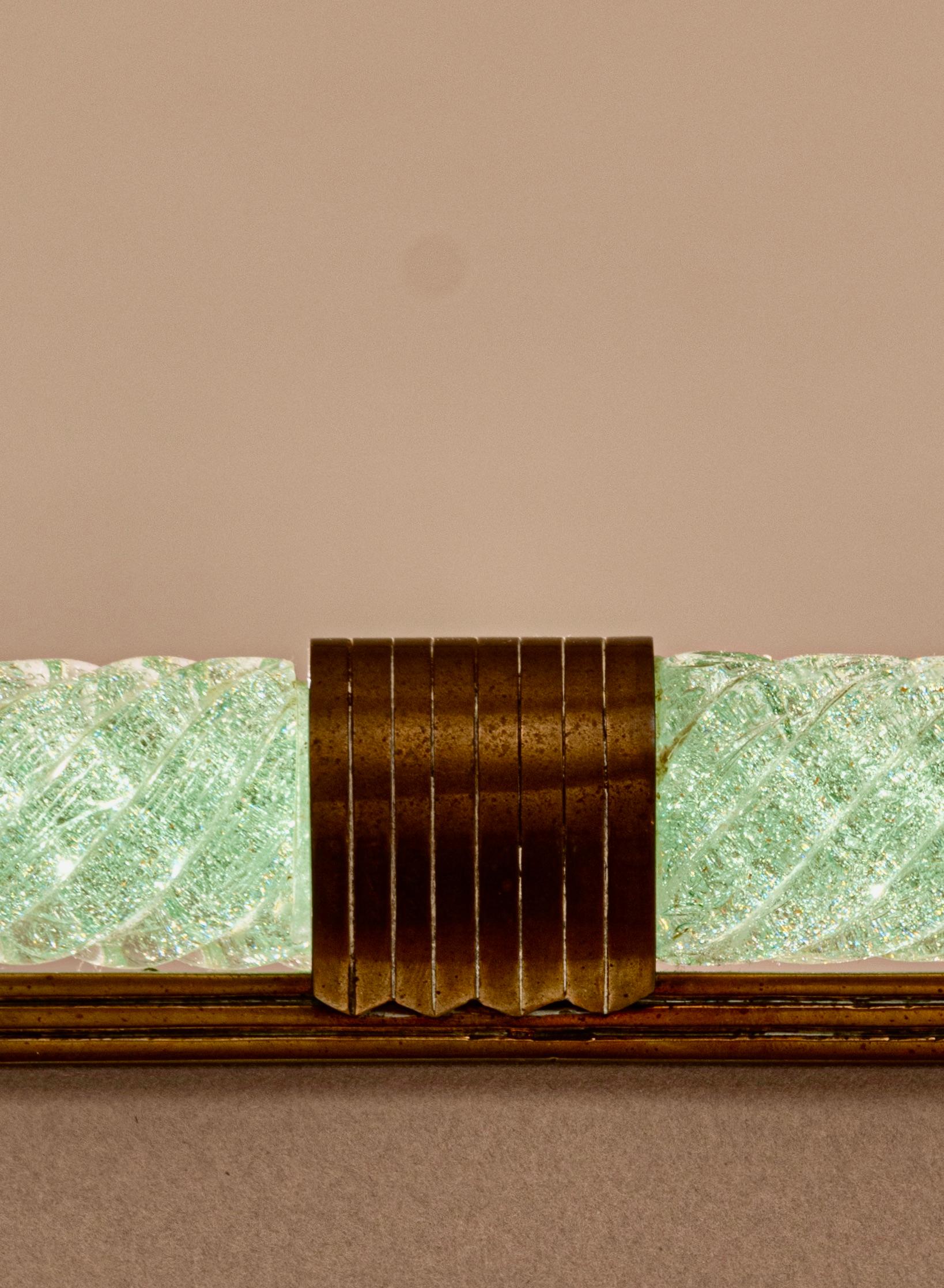 Brass 'A Treccia' Green Pulegoso Glass Picture Frame by Carlo Scarpa for Venini c.1938 For Sale