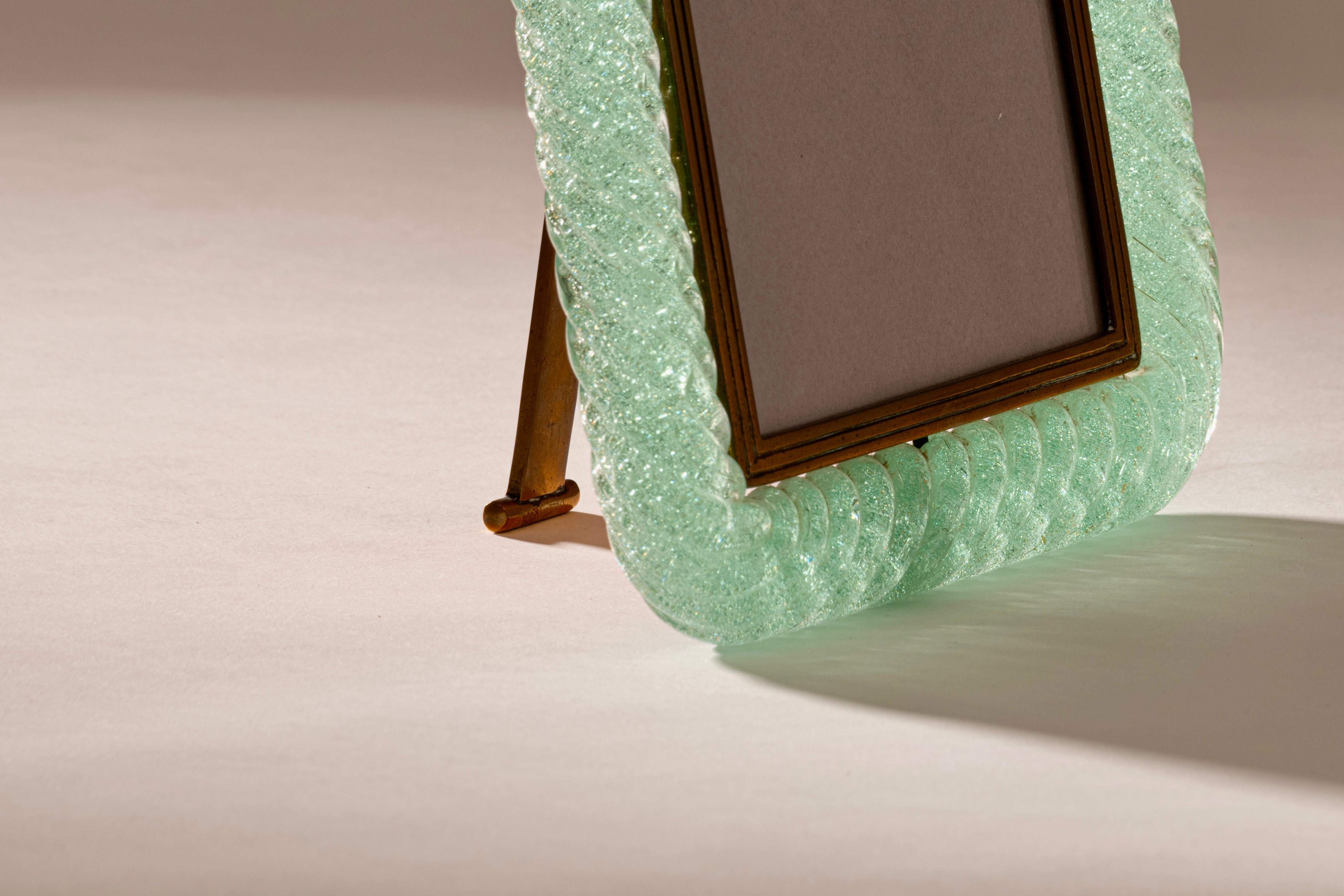 'A Treccia' Green Pulegoso Glass Picture Frame by Carlo Scarpa for Venini c.1938 For Sale 1