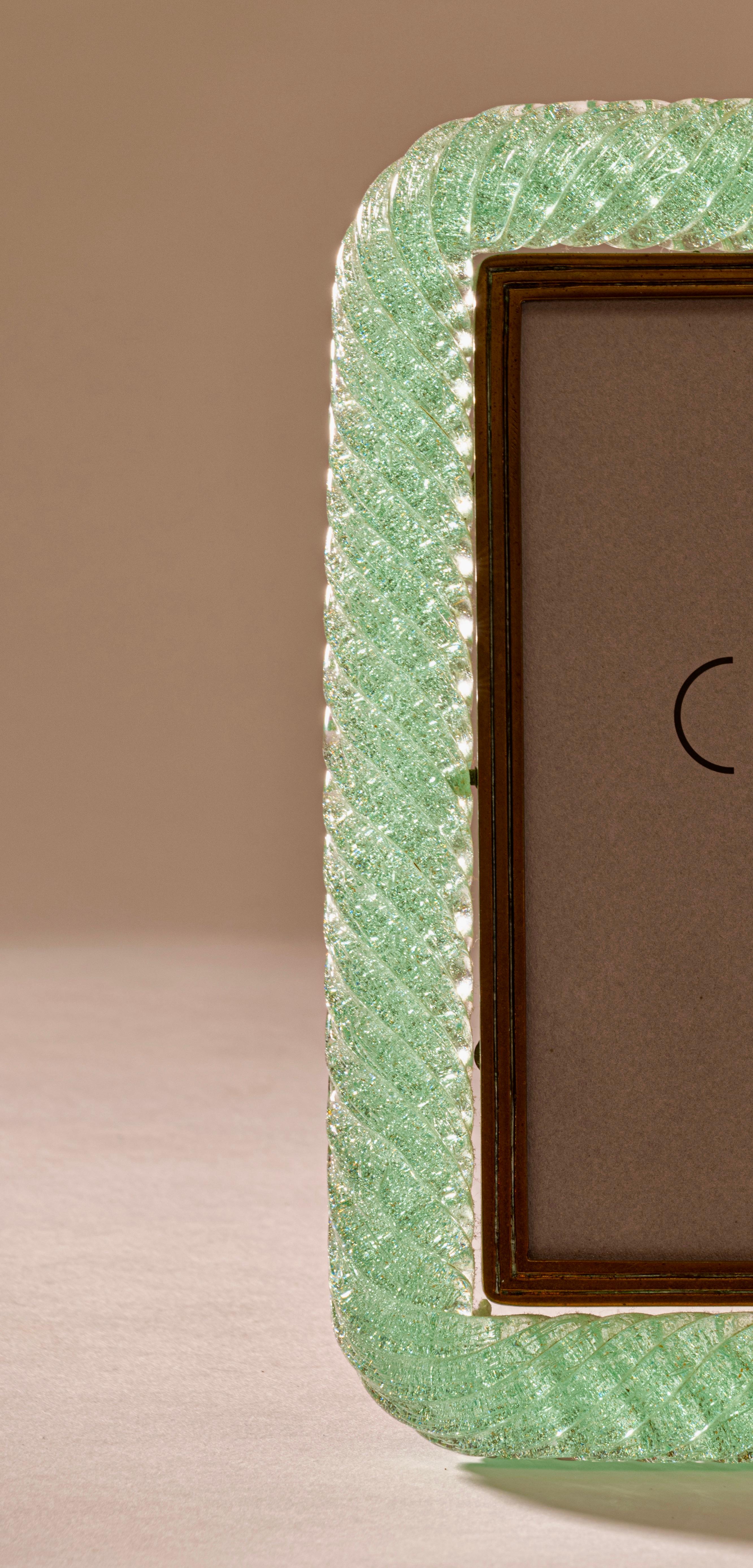 'A Treccia' Green Pulegoso Glass Picture Frame by Carlo Scarpa for Venini c.1938 For Sale 2