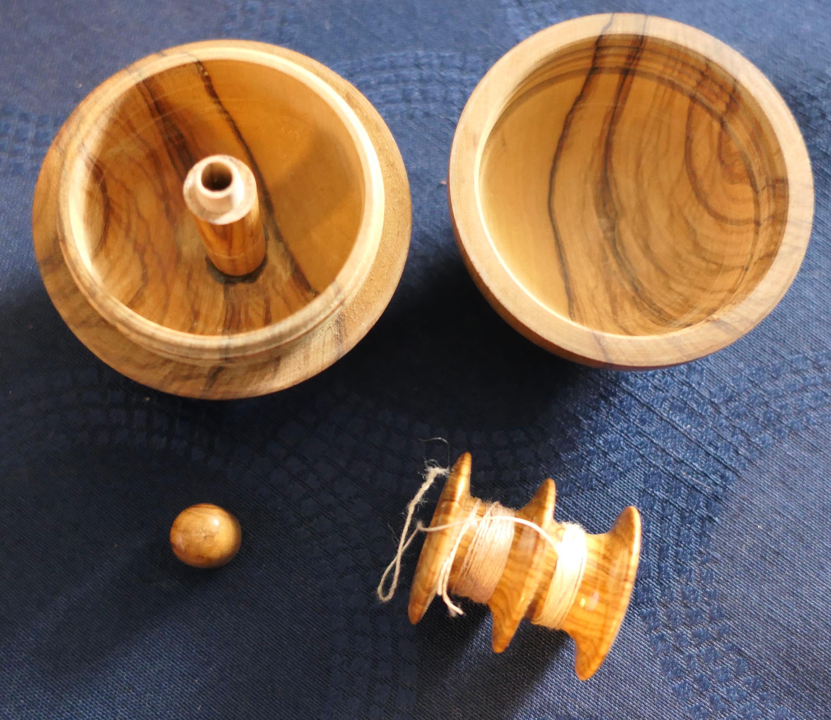 19th Century A Treen Sphere Enclosing Needle and Thread Spool    For Sale