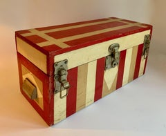 Tri Color Stripped Folk Art Tackle / Make-Up Box