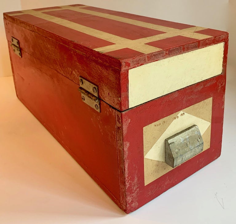 Tri Color Box Tri Color Stripped Folk Art Tackle / Make-Up Box at 1stDibs