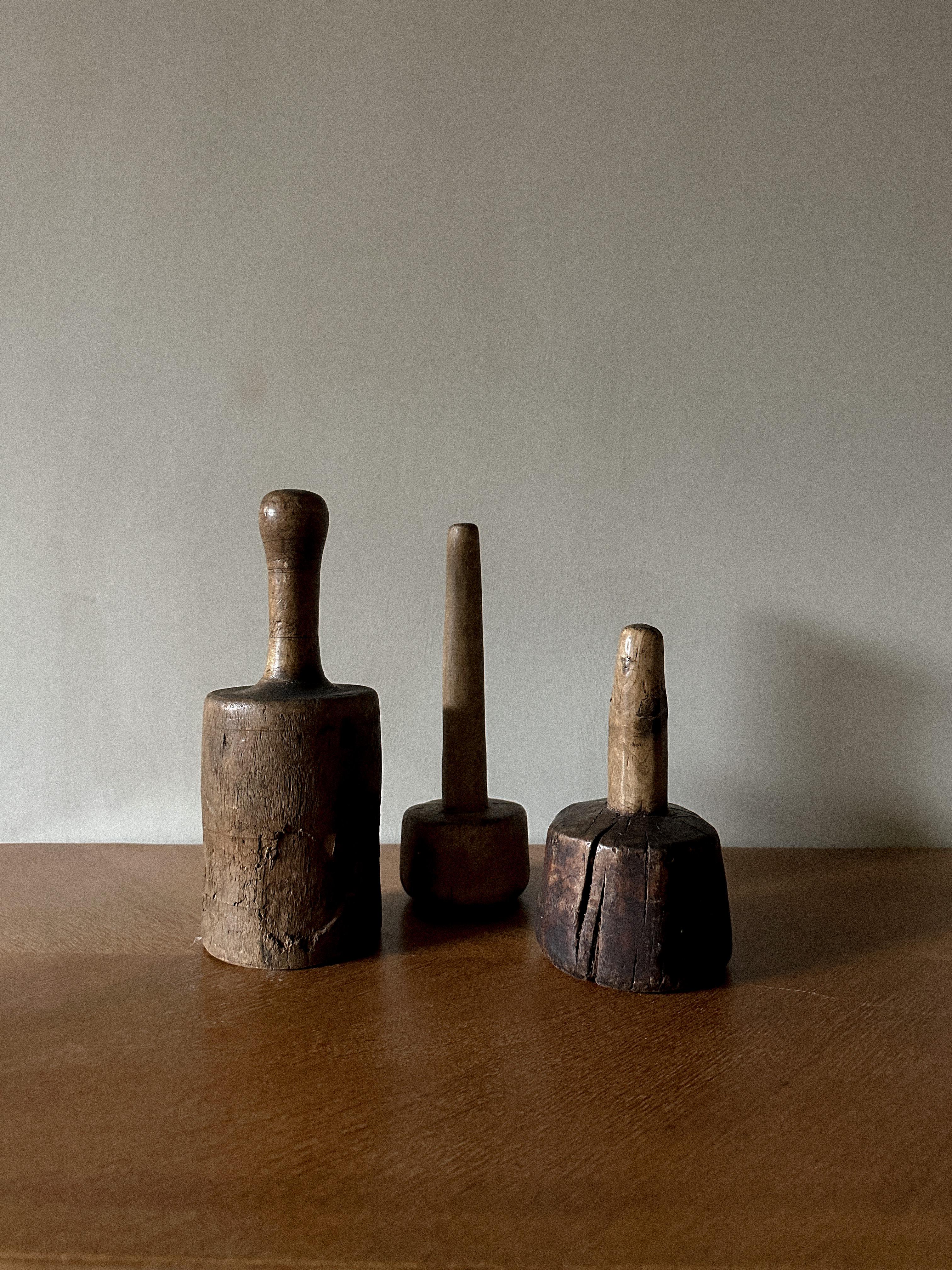 20th Century A Trio of Antique Wooden Pestles from the 19th Century For Sale