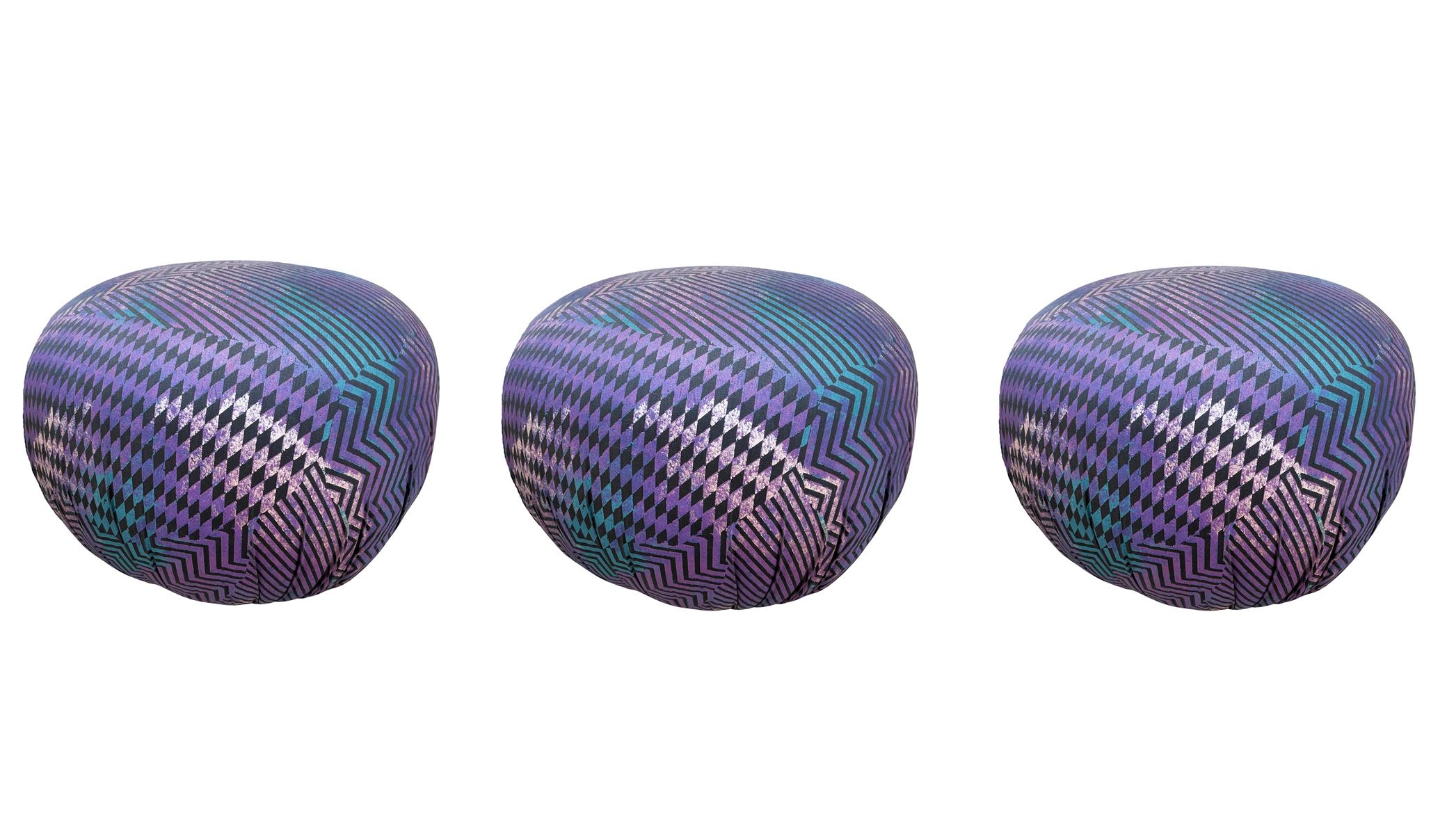 Late 20th Century Trio of Mid Century Italian Modern Poufs or Ottomans, Set of 3 For Sale
