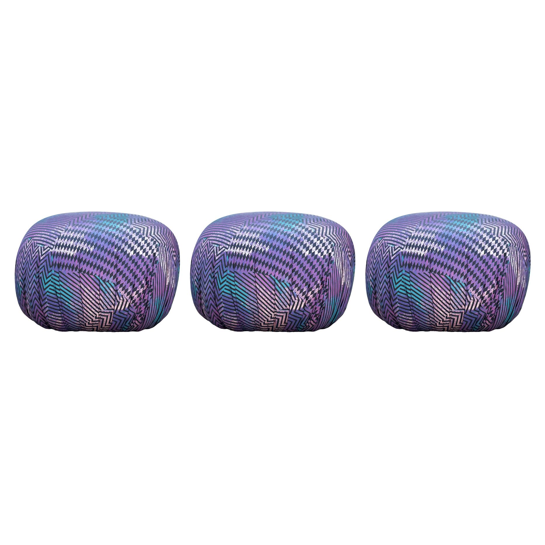 Trio of Mid Century Italian Modern Poufs or Ottomans, Set of 3 For Sale