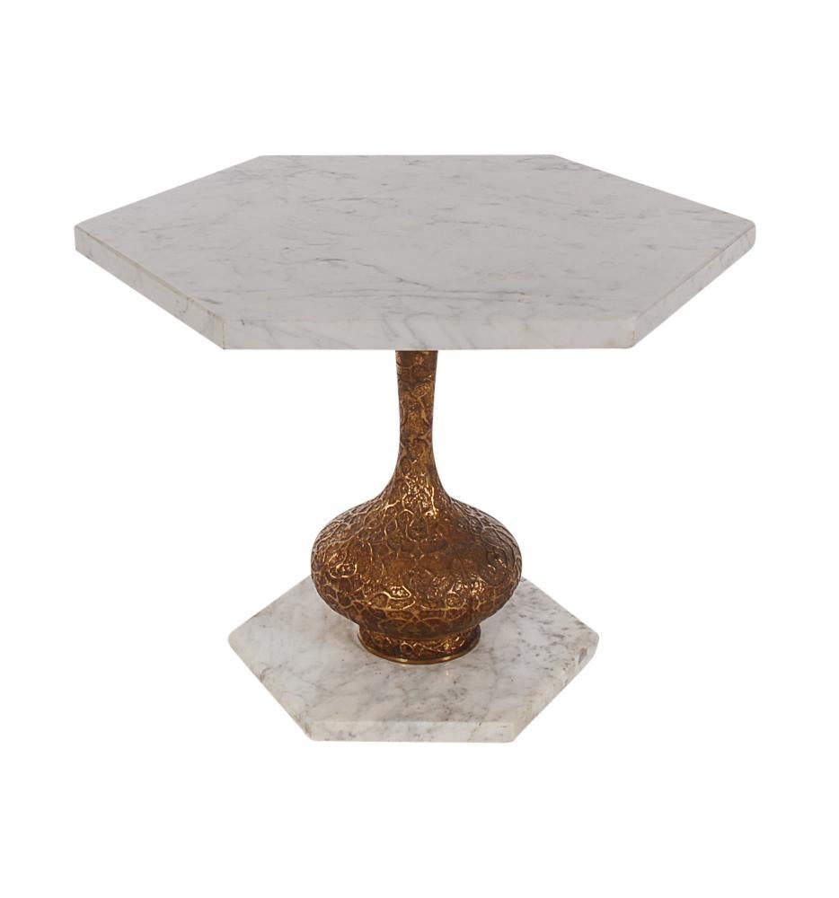 Trio of Modern Italian Hollywood Regency Marble and Brass End or Side Tables In Good Condition For Sale In Philadelphia, PA