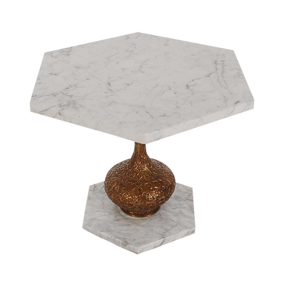 Mid-20th Century Trio of Modern Italian Hollywood Regency Marble and Brass End or Side Tables For Sale