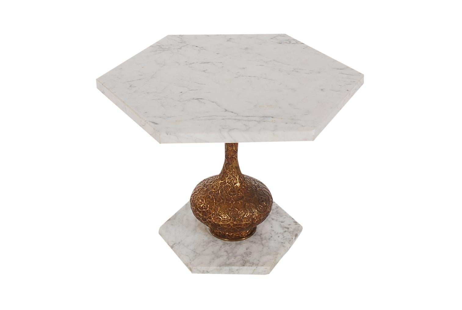 Trio of Modern Italian Hollywood Regency Marble and Brass End or Side Tables For Sale 1
