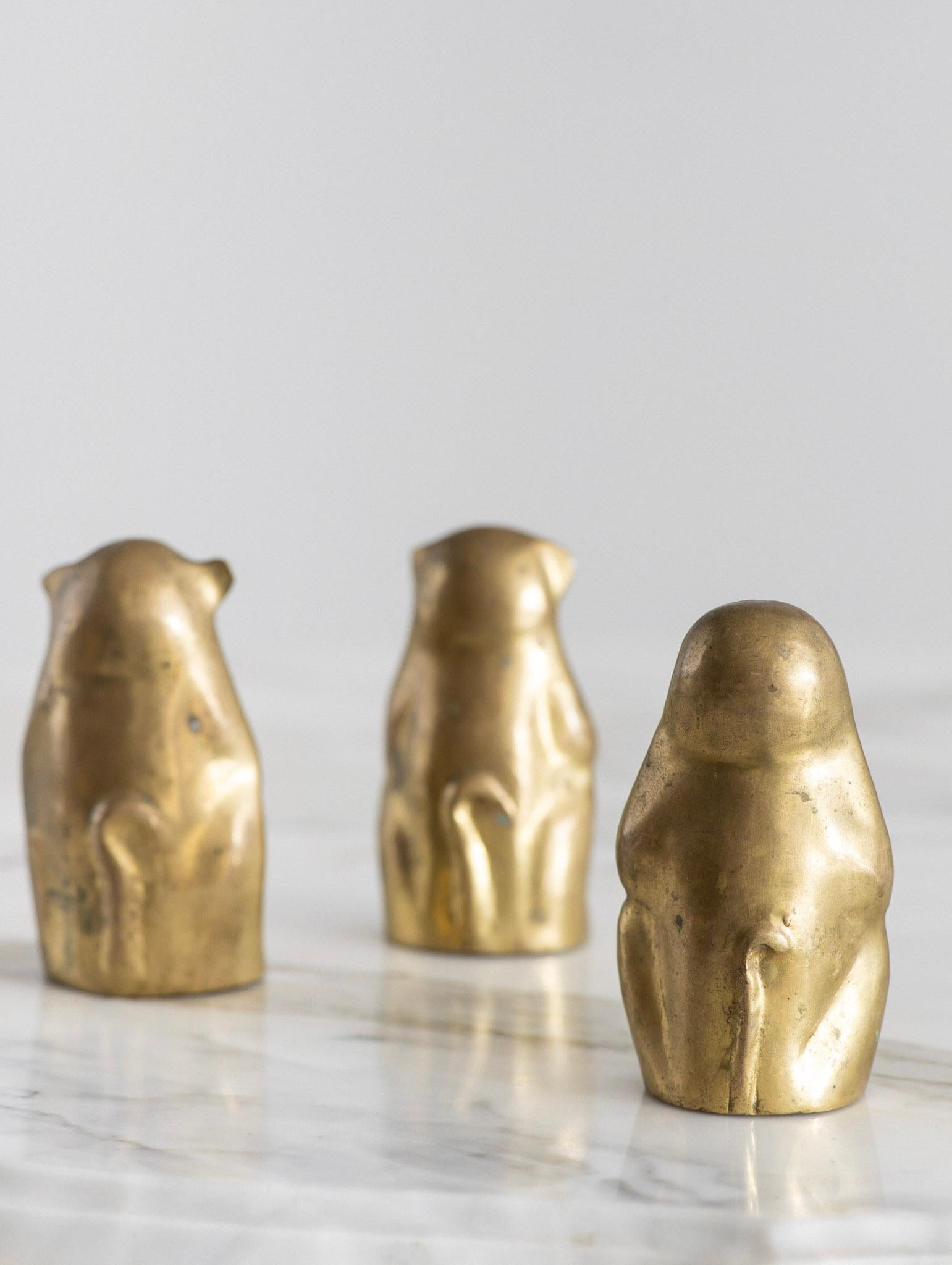 Mid-Century Modern Trio of ‘No Evil’ Brass Monkeys Objet D’art