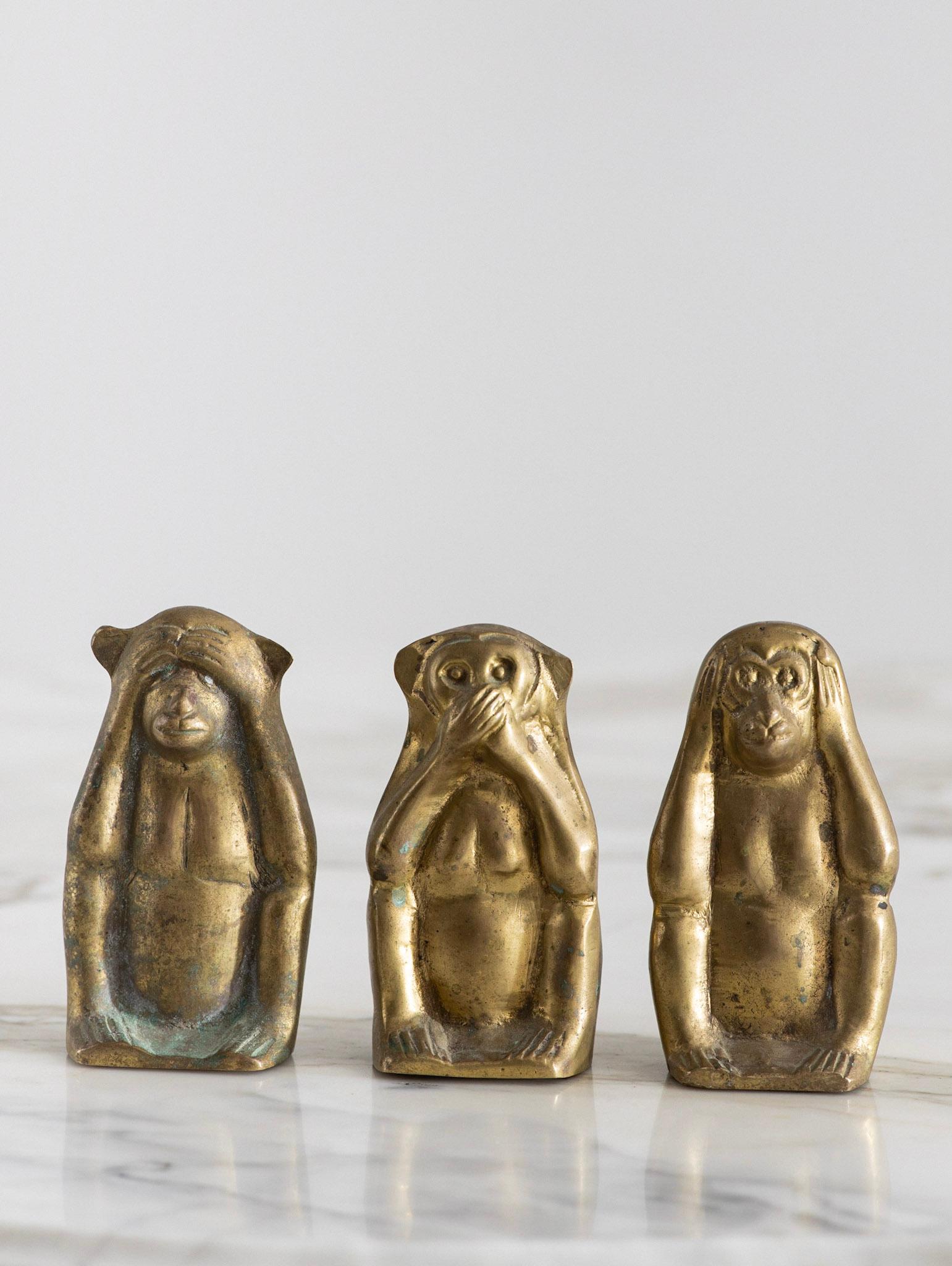 Trio of ‘No Evil’ Brass Monkeys Objet D’art In Good Condition In Brooklyn, NY