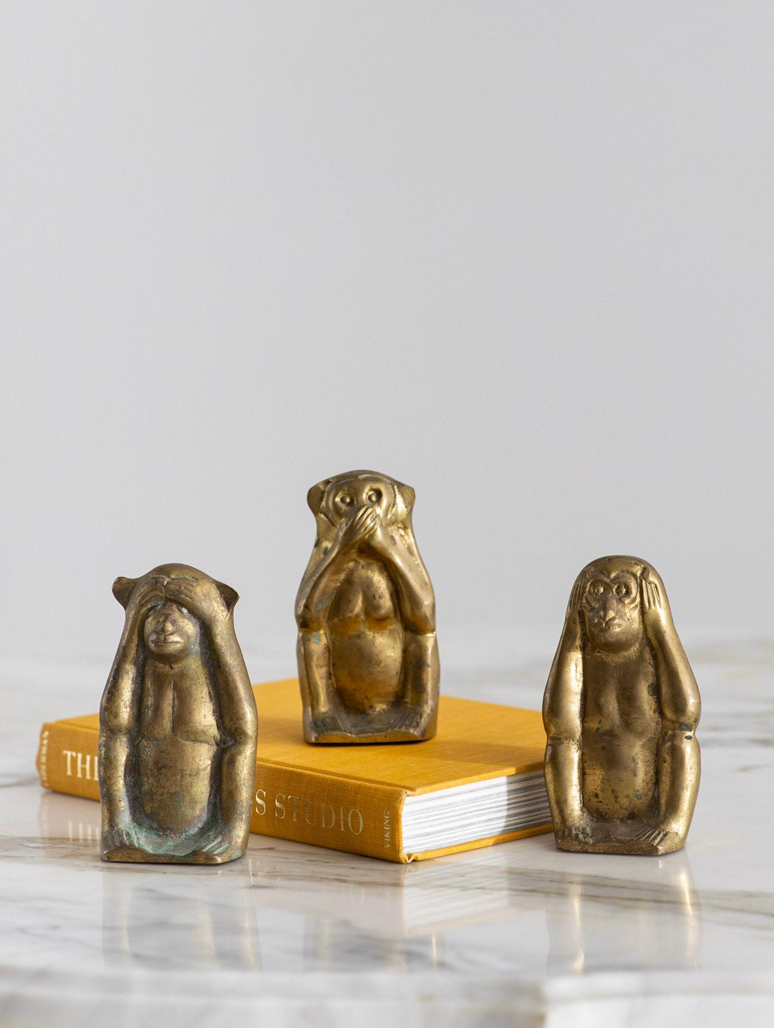 20th Century Trio of ‘No Evil’ Brass Monkeys Objet D’art