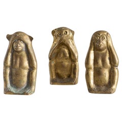 Vintage Trio of ‘No Evil’ Brass Monkeys Objet D’art