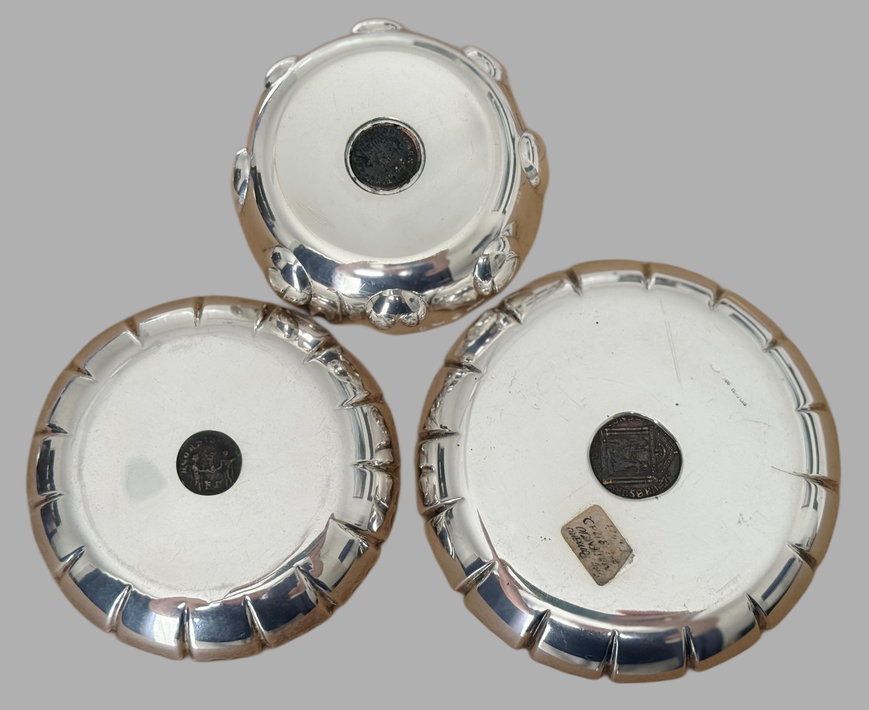 A trio of rare sterling silver pieces with ancient Roman coins, Bulgari 20th c For Sale 4