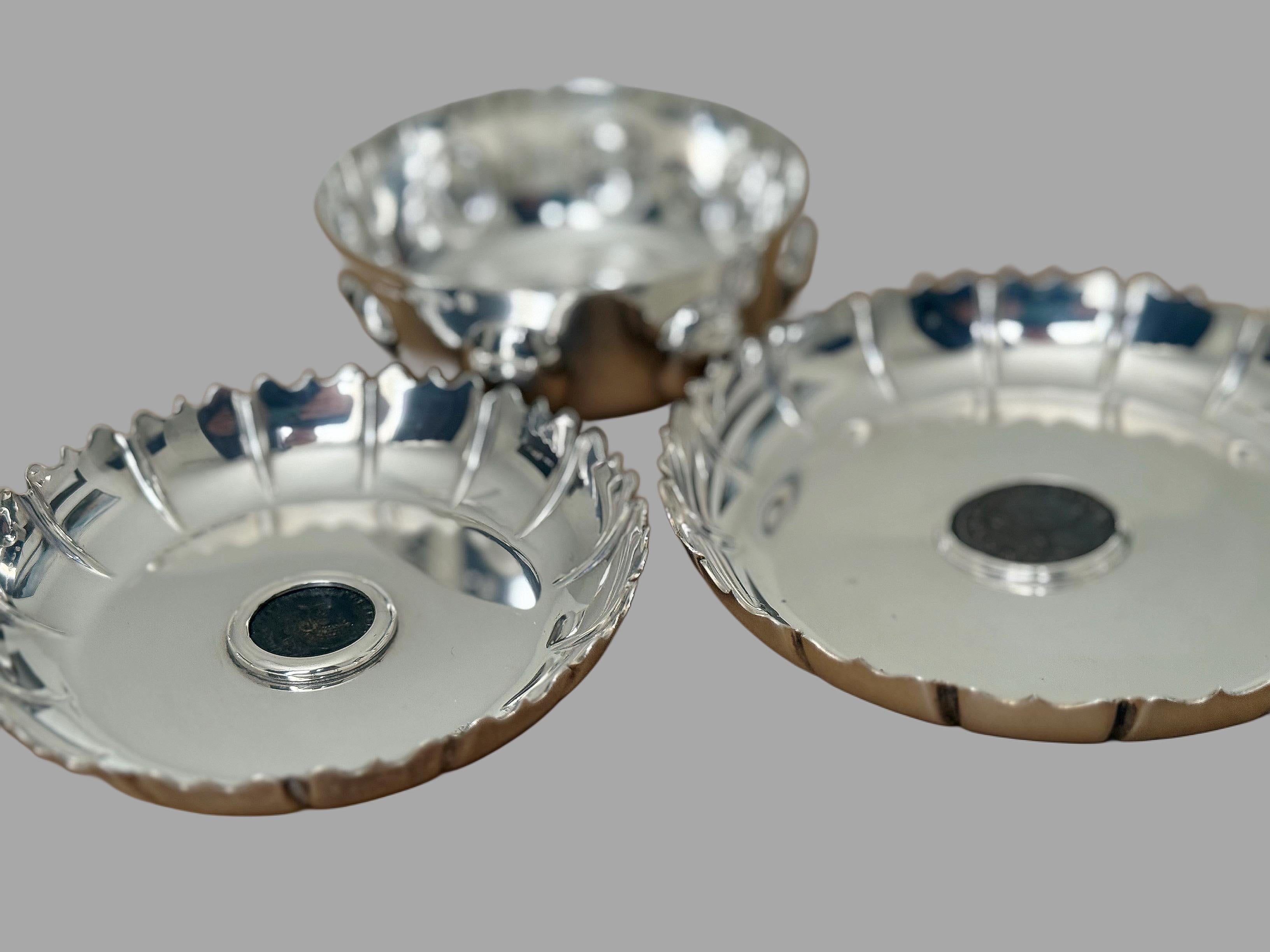 A trio of rare sterling silver pieces with ancient Roman coins, Bulgari 20th c For Sale 11