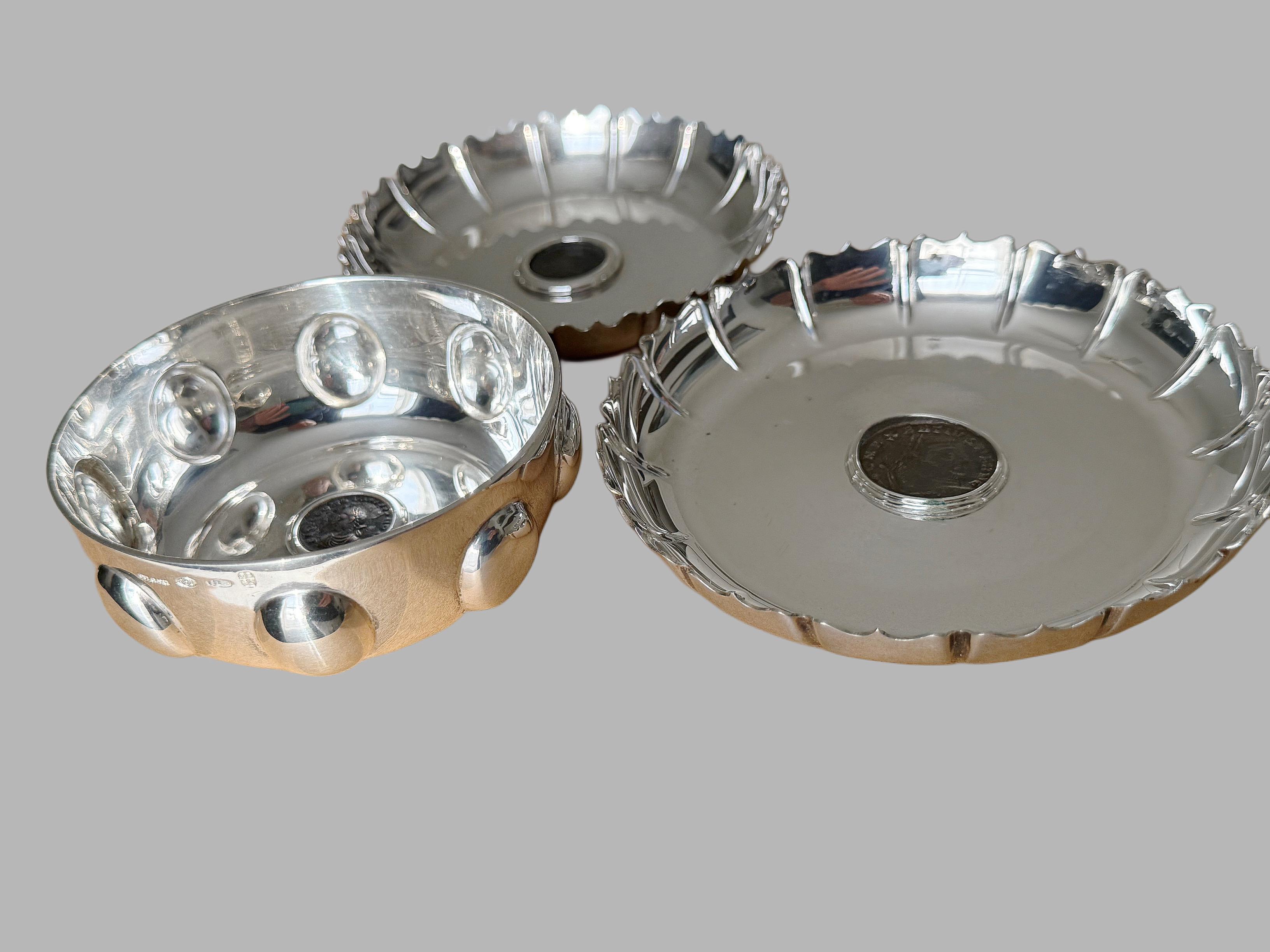 A trio of rare sterling silver pieces with ancient Roman coins, Bulgari 20th c In Good Condition For Sale In View Park, CA