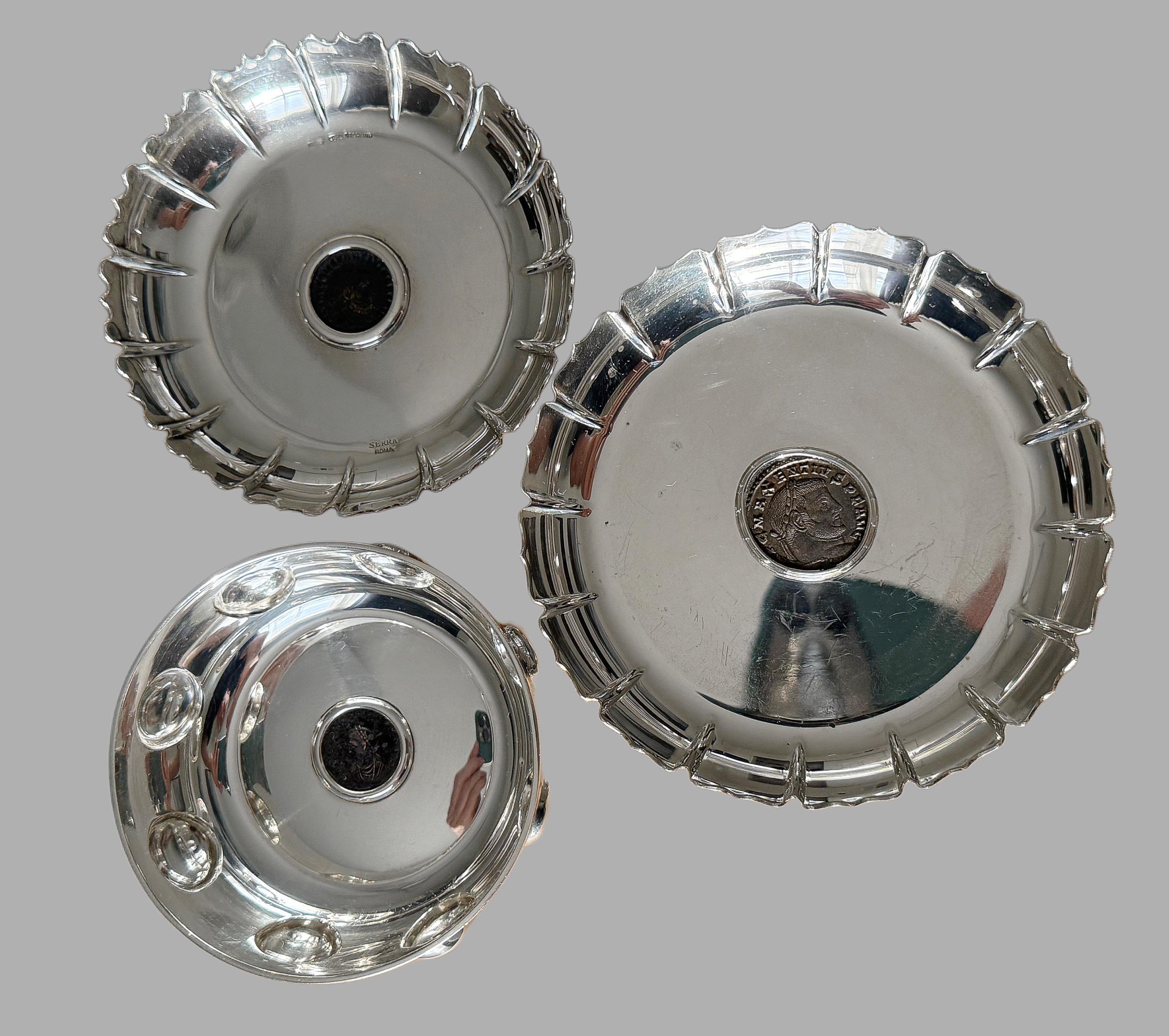 20th Century A trio of rare sterling silver pieces with ancient Roman coins, Bulgari 20th c For Sale
