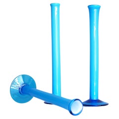 A trio of tall handblown Orchid azure blue vases by Artur Percy for Gullaskruf