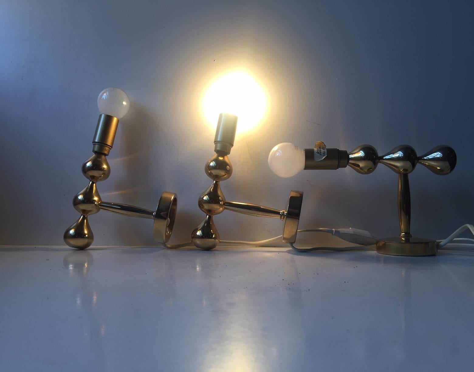 Danish A Trio of Vintage Gold Plated Wall Lamps by Hugo Asmussen, Denmark 1960s,